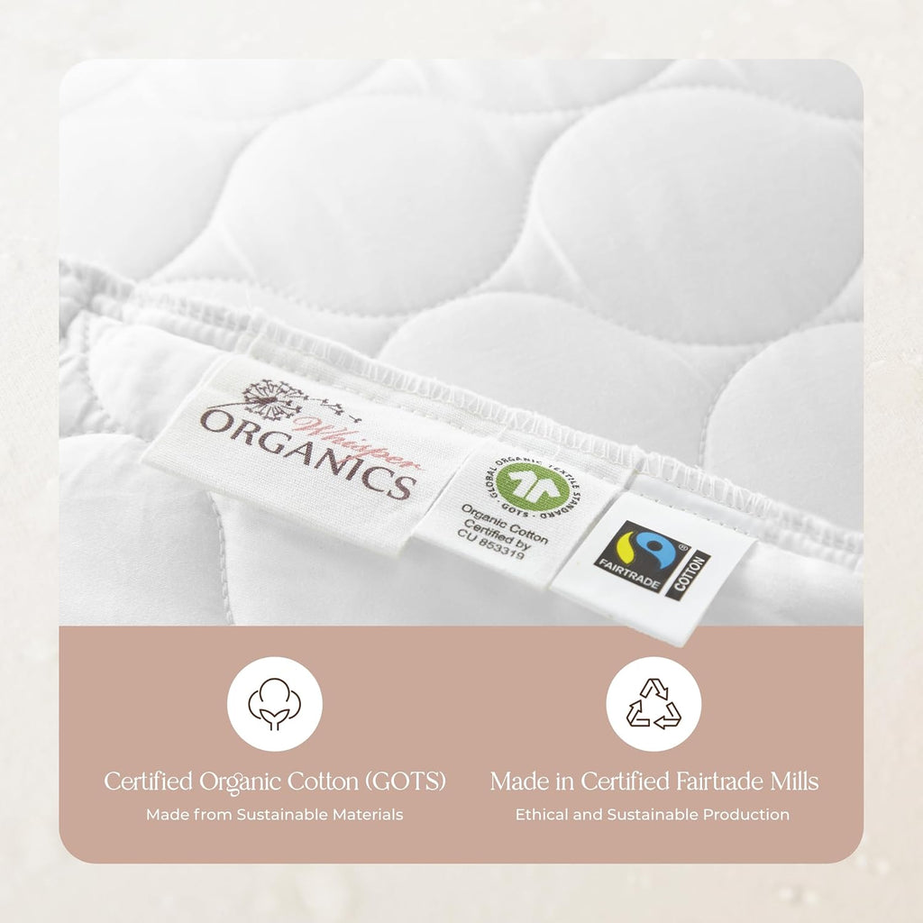 WhisperOrganics Organic Cotton Pillow Protector - Durable Quilted Pillow Protector King Size GOTS & Fairtrade Certified - Thick Hypoallerge…