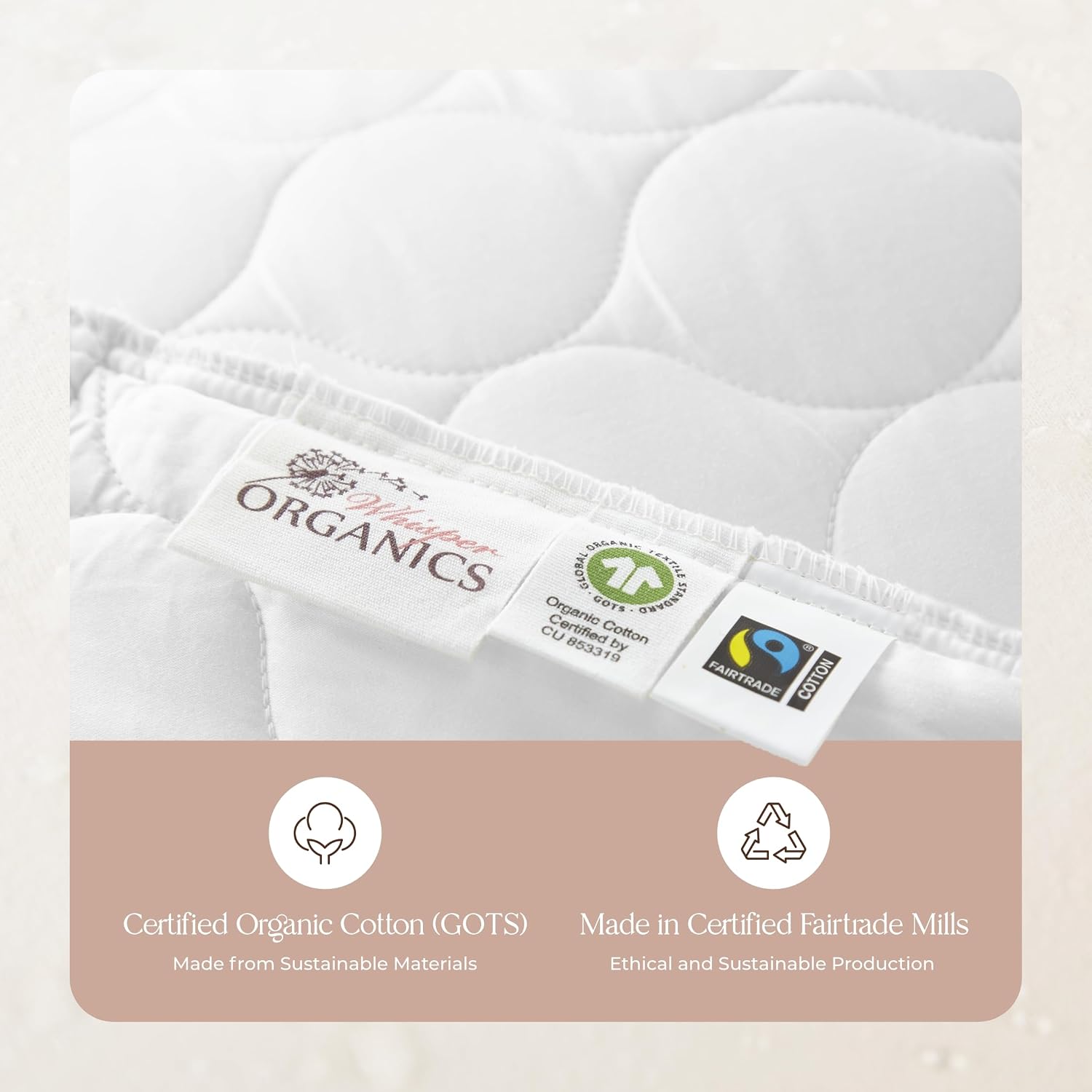 WhisperOrganics Organic Cotton Pillow Protector - Durable Quilted Pillow Protector King Size GOTS & Fairtrade Certified - Thick Hypoallerge…