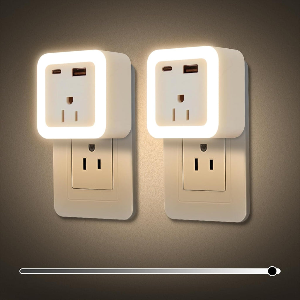 Night Lights Plug Into Wall 2 Pack Rechargeable Battery Backup Light Dusk to Dawn Sensor Night Light with Outlet Expander for Adults Kids…