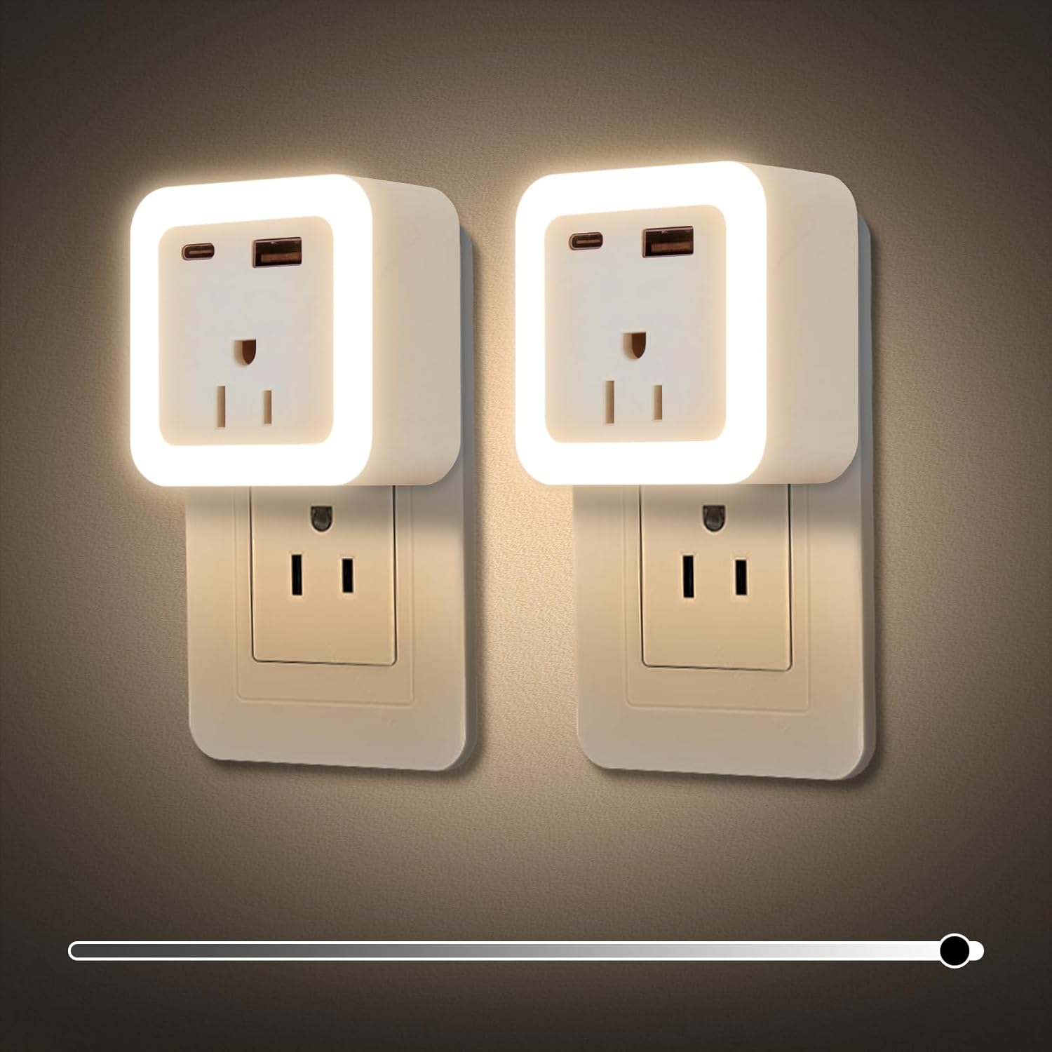 Night Lights Plug Into Wall 2 Pack Rechargeable Battery Backup Light Dusk to Dawn Sensor Night Light with Outlet Expander for Adults Kids…