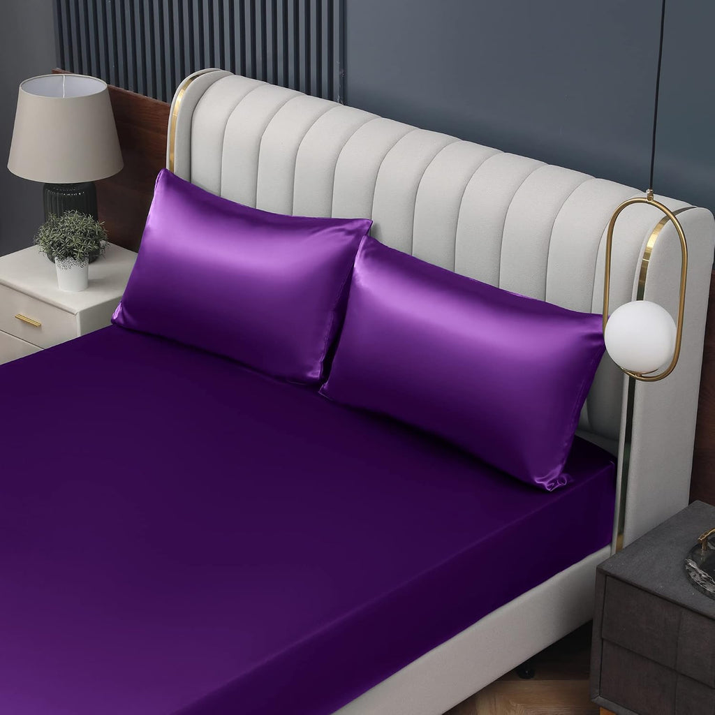 Homiest Purple Satin Pillowcase for Hair and Skin, King Size Pillow Covers Luxury & Ultra Soft Pillow Cases Set of 2, Cooling…