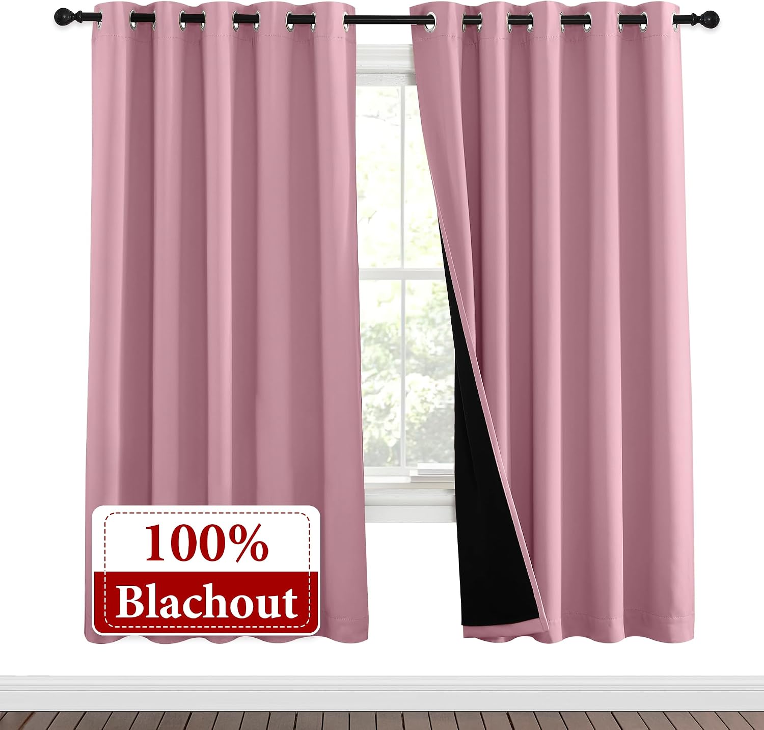 Nicetown Crystal Pink Full Shade Curtain Panels, Pair of Energy Smart & Noise Blocking Out Blackout Drapes for Dining Room Window, Thermal…