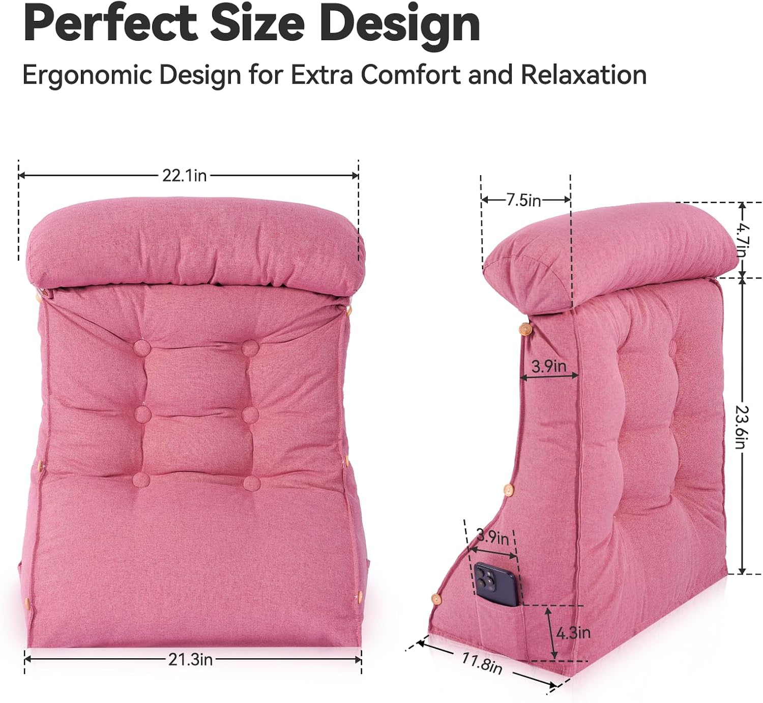 Luisof 23" H Bed Wedge Reading Pillow with Adjustable Headrest, Reading Pillow for Sitting in Bed Couch Adult Backrest Pillow for Neck Back…