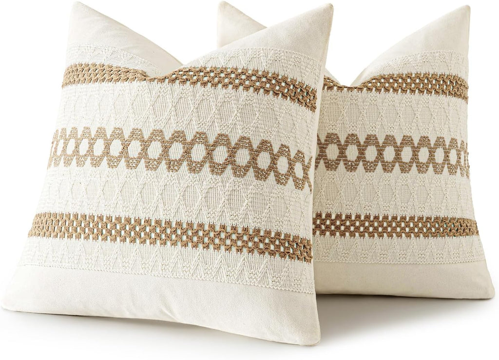 MIULEE Set of 2 Neutral Boho Decorative Pillow Covers 18x18 Inch Farmhouse Rustic Couch Throw Pillows Modern Spring Cotton Cushion Covers…