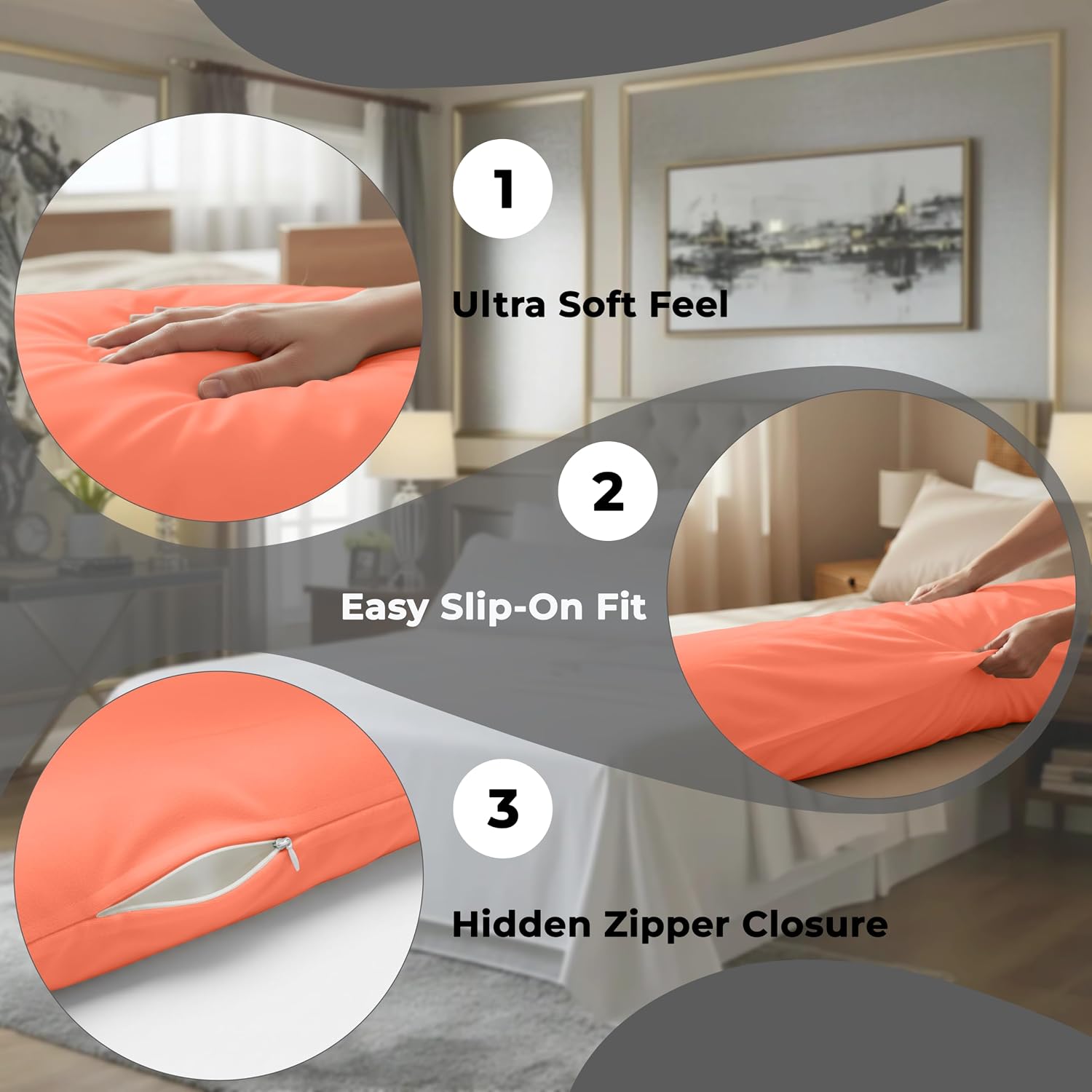 Royalelinens ROYALE LINENS Body Pillow Cover - Double Brushed 1800 Microfiber - 20"x54" with Hidden Zipper Closure - Wrinkle & Fade Resista…