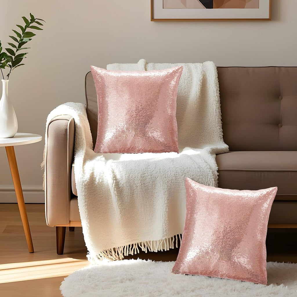 Eternal Beauty Set of 2 Sequin Pillow Cases Decorative Rose Gold Pillow Covers for Couch Sofa Throw Pillows 18 X 18 Inches