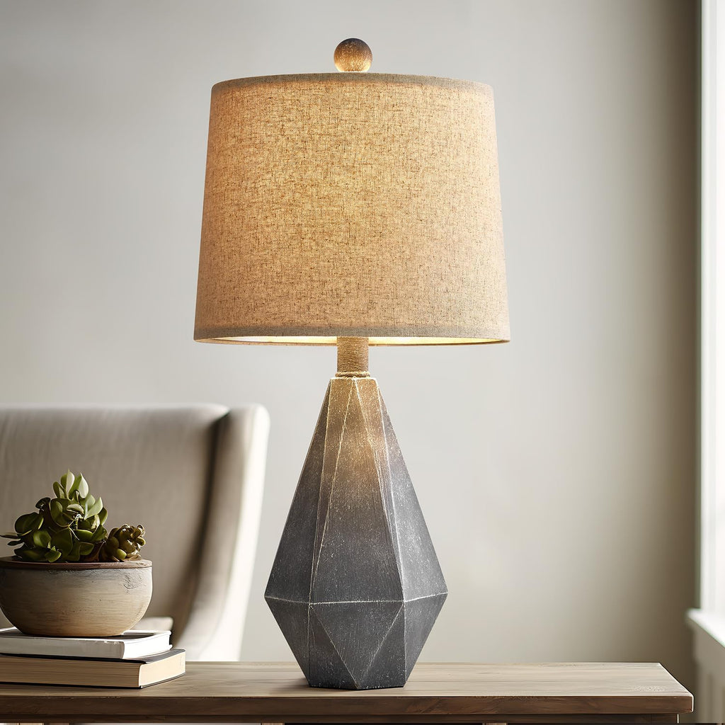 PoKat 20.25" Rustic Farmhouse Table Lamp Sets of 2 for Living Room Bedroom Deep Grey Contemporary Classic Bedside Nightstand Lamp with…