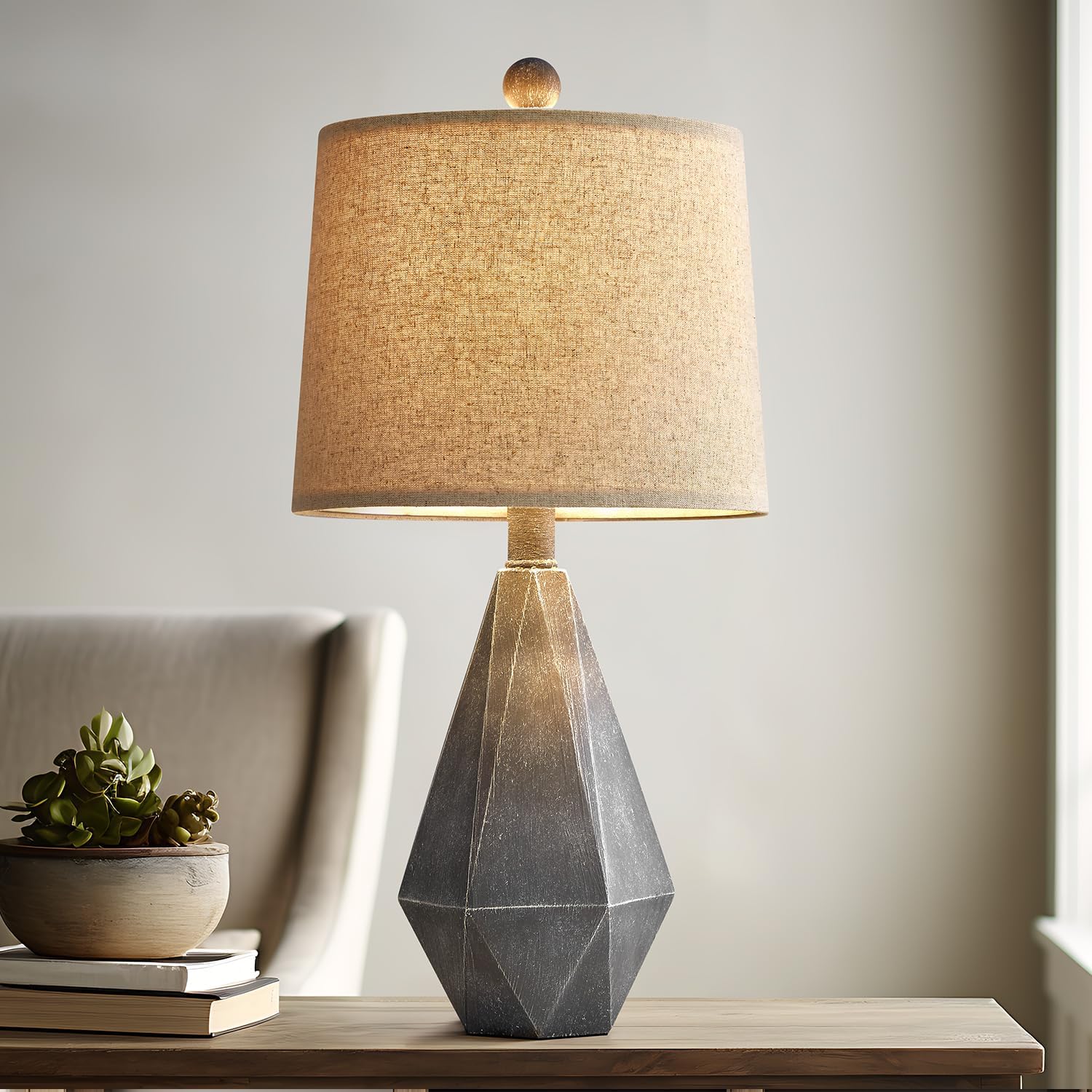 PoKat 20.25" Rustic Farmhouse Table Lamp Sets of 2 for Living Room Bedroom Deep Grey Contemporary Classic Bedside Nightstand Lamp with…