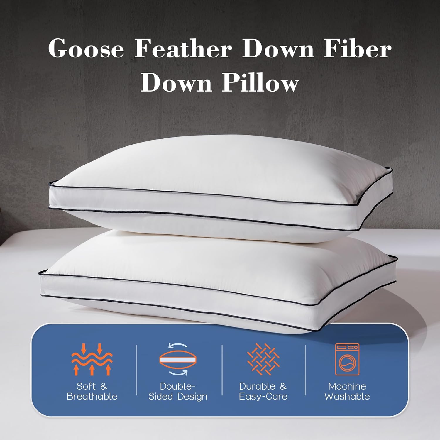 Decroom Goose Feather Down Fiber Pillows King Size Set of 2, Soft Pillows for Luxury Hotel Quality Gusseted Pillow 2 Pack, Bed Pillows…