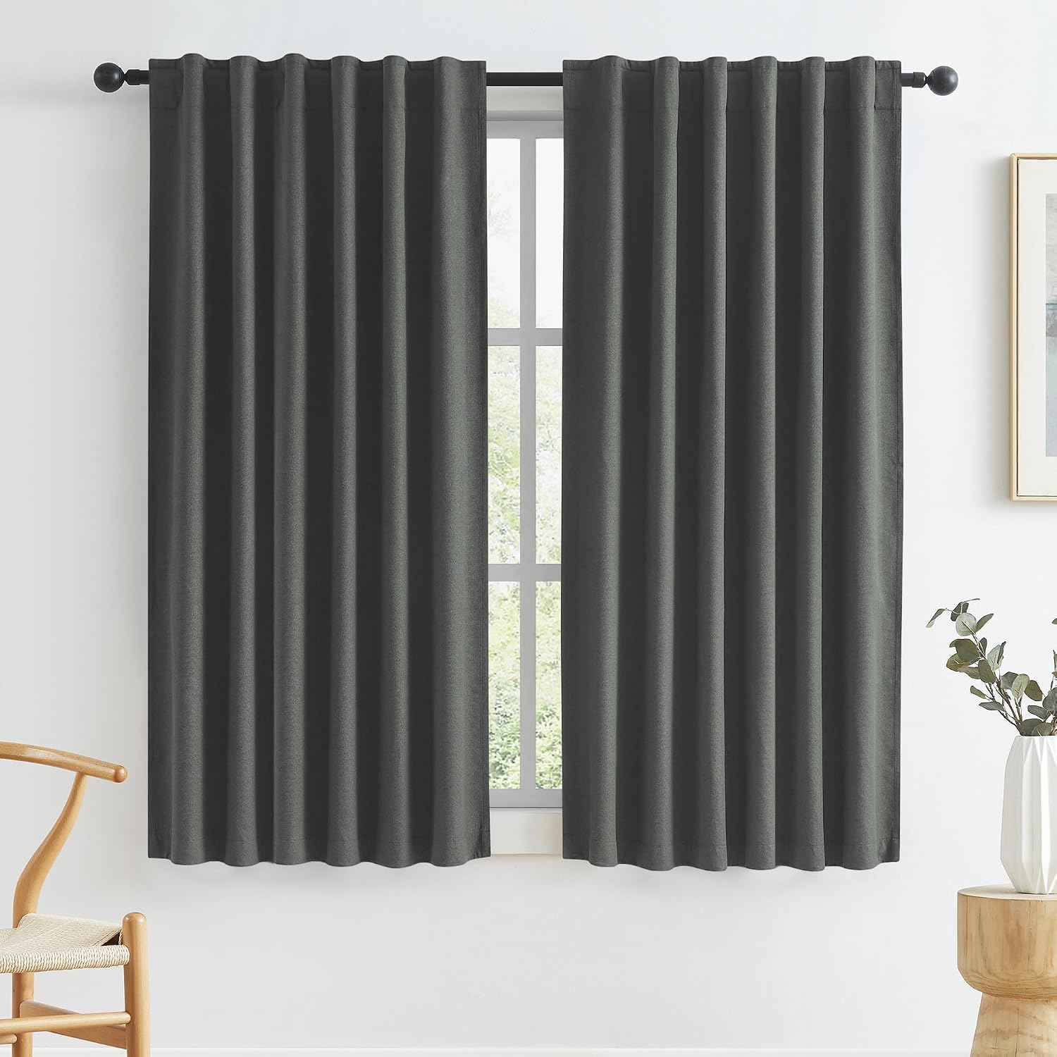 Keqiaosuocai 100% Blackout Linen Curtains, Full Shade Complete Light Blocking Drapes Back Tab Rod Pocket Hook Belt, Textured Thermal Insula…