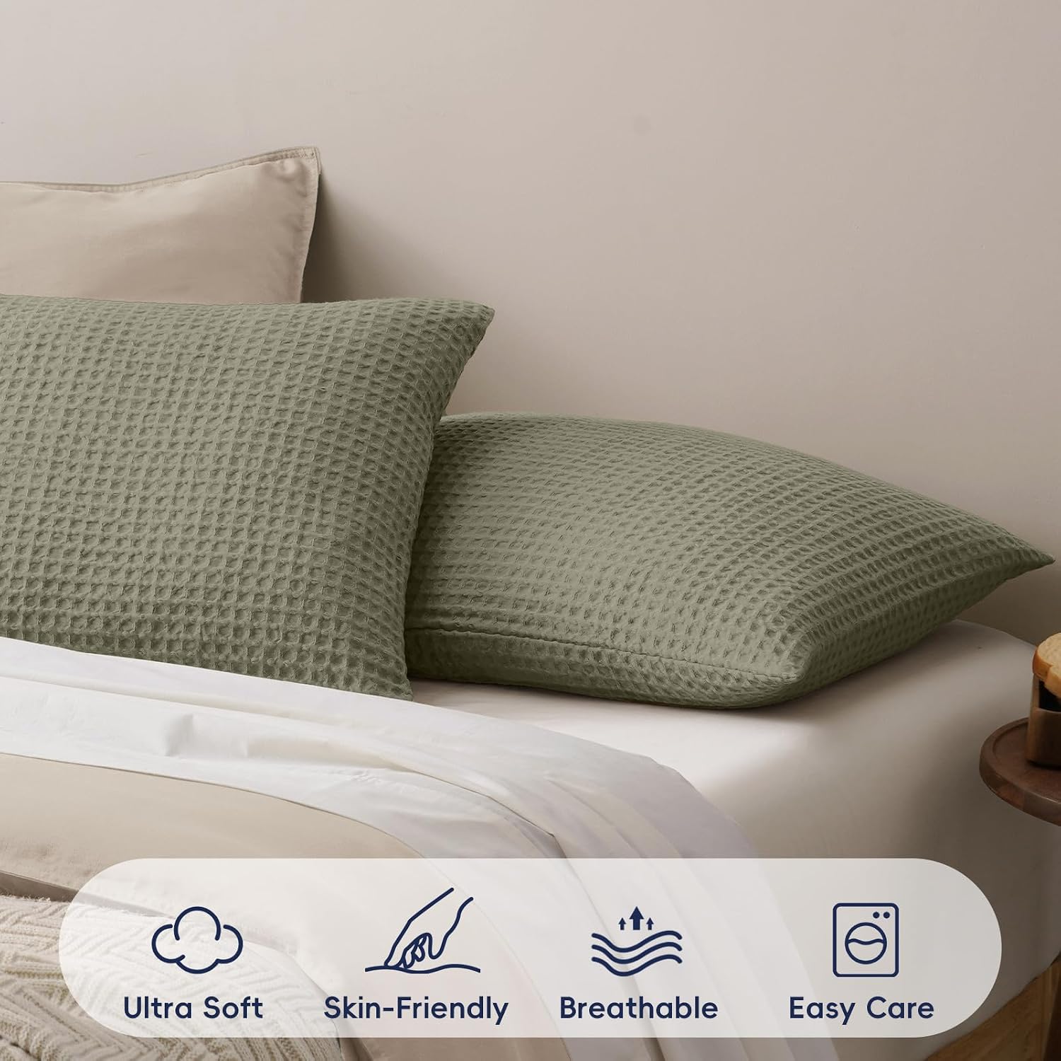 Phf Ultra Soft Waffle Weave Pillow Shams Standard Size, No Insert, 2 Pack 20" x 26" Pillowcases, Breathable & Skin-Friendly Pillow Cases, St…