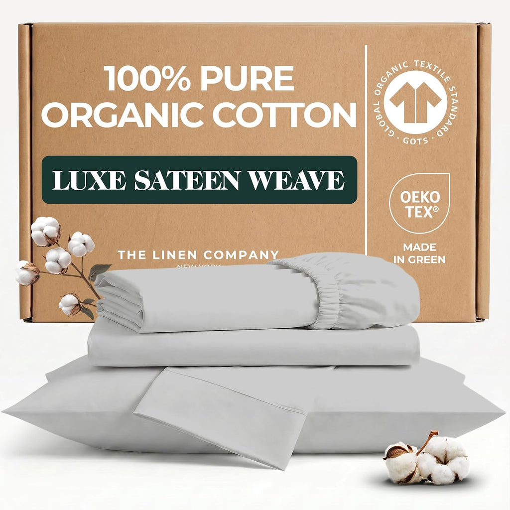 100% GOTS Certified Organic Cotton Sheets Full Size - Luxurious 415 Thread Count, Oeko-Tex Certified, Silky Sateen Weave with Hemstitch…