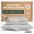100% GOTS Certified Organic Cotton Sheets Queen Size - Luxurious 415 Thread Count, Oeko-Tex Certified, Silky Sateen Weave with Hemstitch…