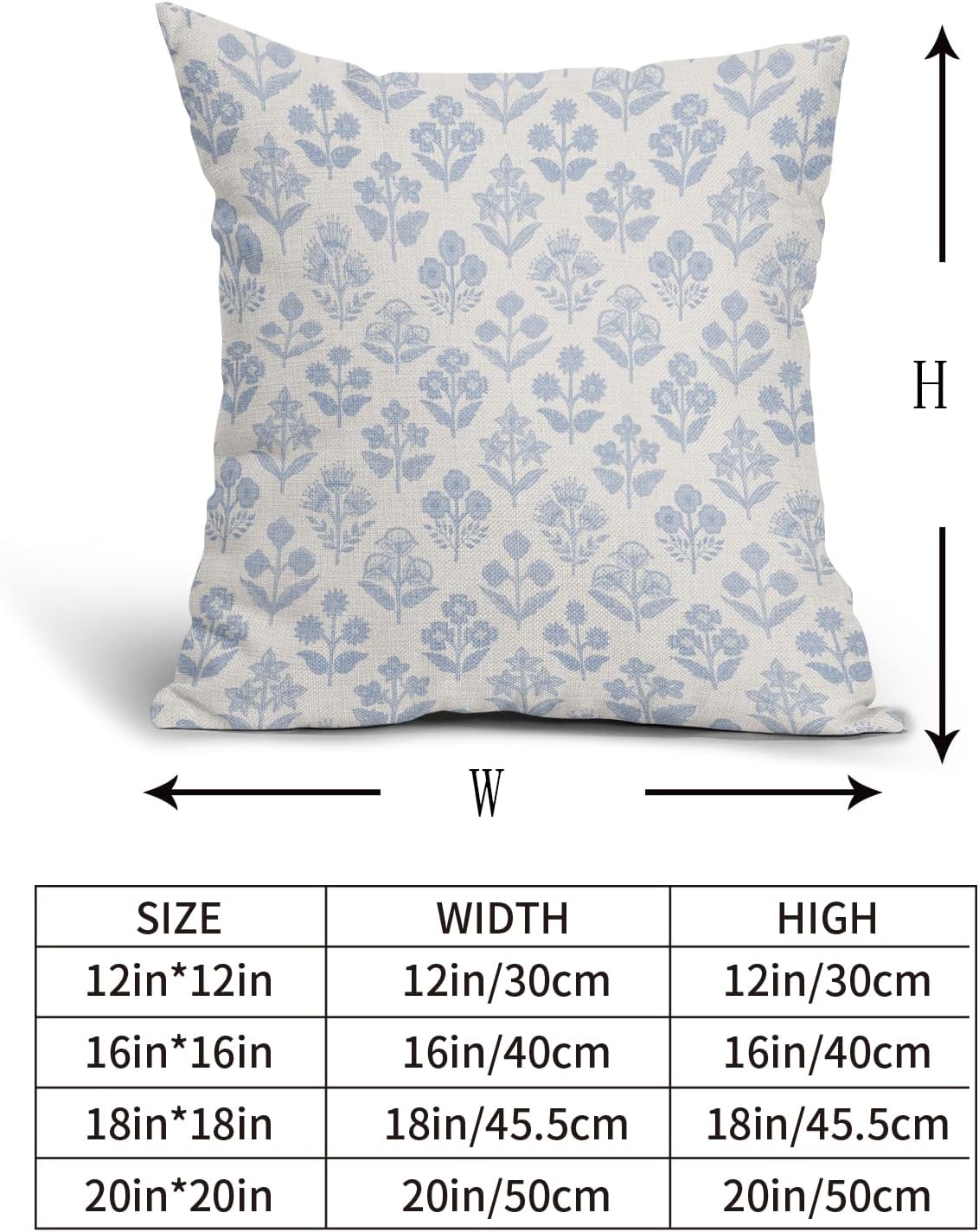 Baby Blue Floral Pillow Covers 16x16 Inch Set of 2, Vintage Flower Block Print Pattern Decorative Throw Pillowcases Outdoor Farmhouse…