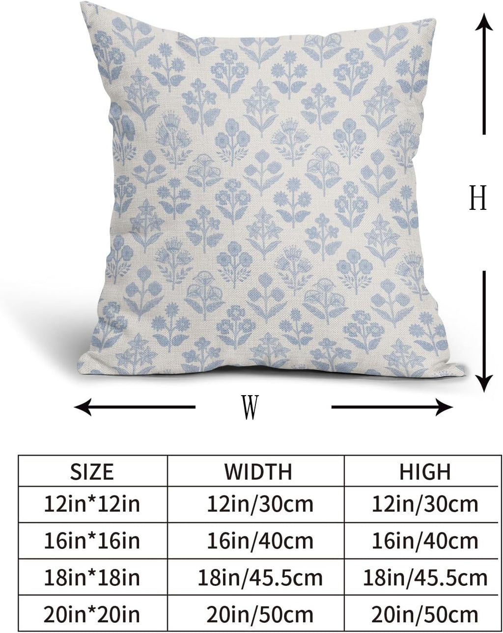 Baby Blue Floral Pillow Covers 24x24 Inch Set of 2, Vintage Flower Block Print Pattern Decorative Throw Pillowcases Outdoor Farmhouse…