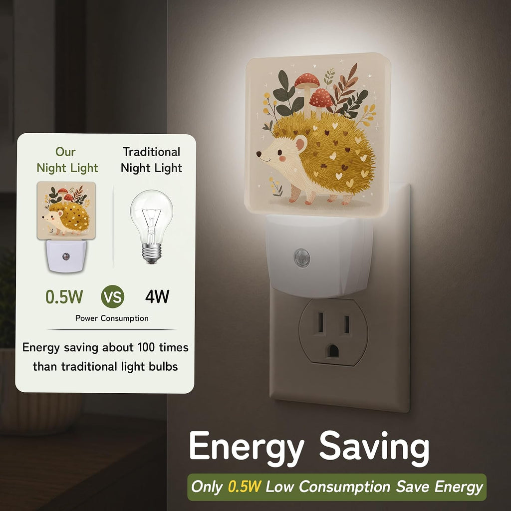 Cute Hedgehog Floral Night Light, Night Lights Plug into Wall with Dusk to Dawn Sensor for Bedroom Bathroom Hallway Kitchen, Decorative…