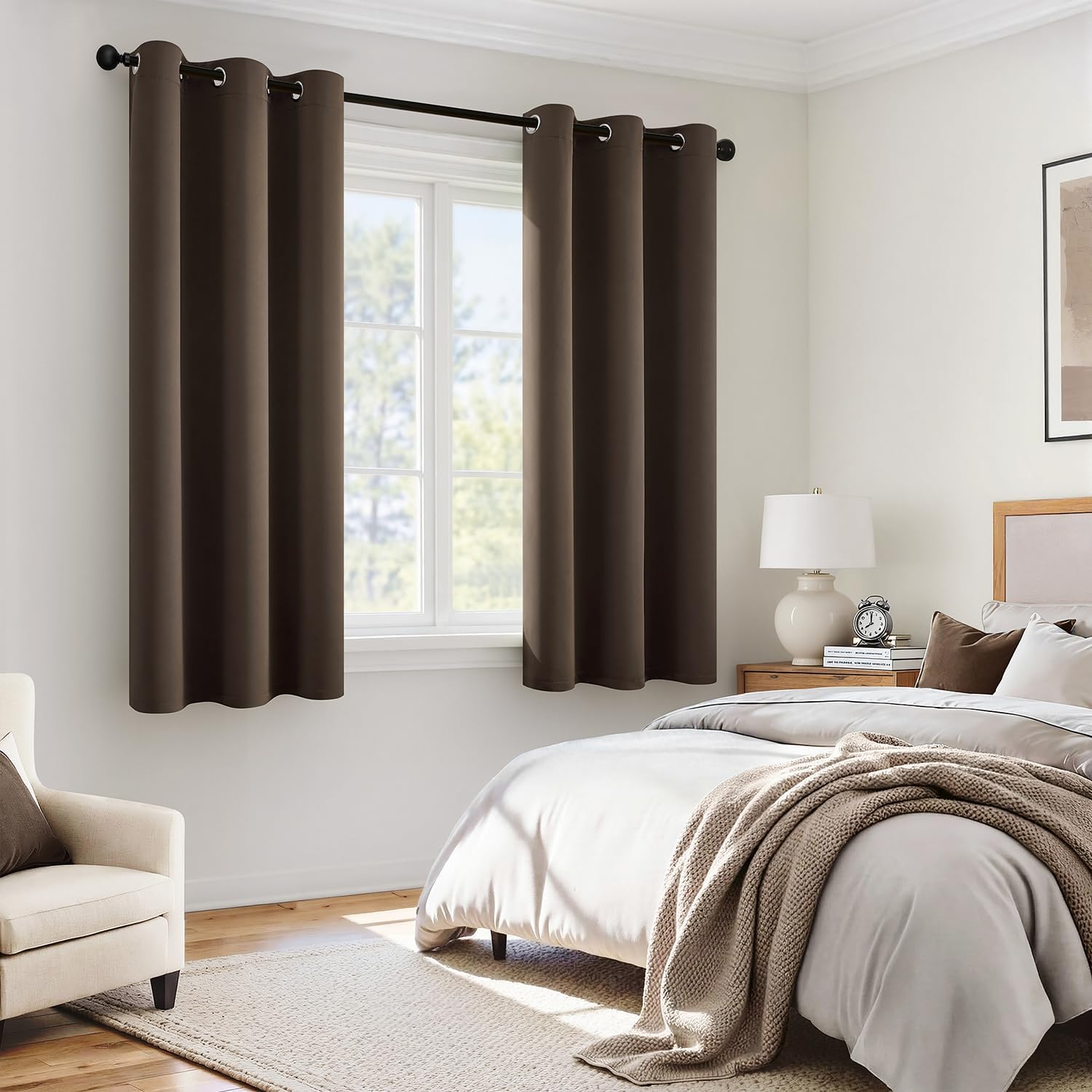 Miulee 100% Blackout Curtains for Bedroom 54 Inch Length, 2 Thick Layers Thermal Insulated Short Window Curtains with Black Liner, Noise Re…