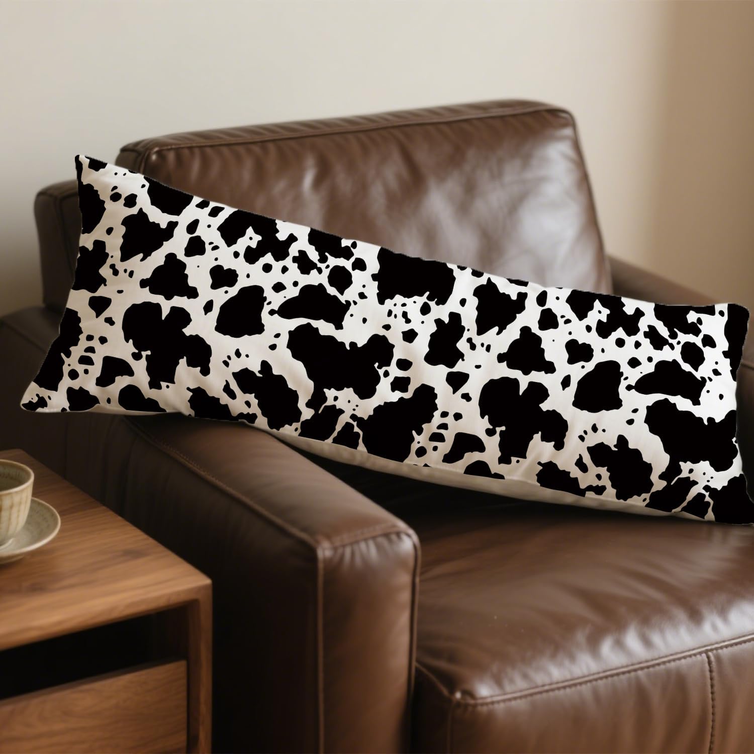 Cow Print 20x54 Body Pillow Cover, Rustic Farmhouse Decor, Black and White Cow Cowhide Skin Print Decorative Long Body Pillow Cases for…
