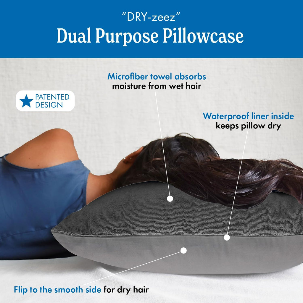 DryZzz Waterproof Pillow Protector Cooling Pillow Case 29"x19" 1pc Gray Standard Size, Absorbent Towel Pillowcase Dual-Sided Wet & Dry Hair…