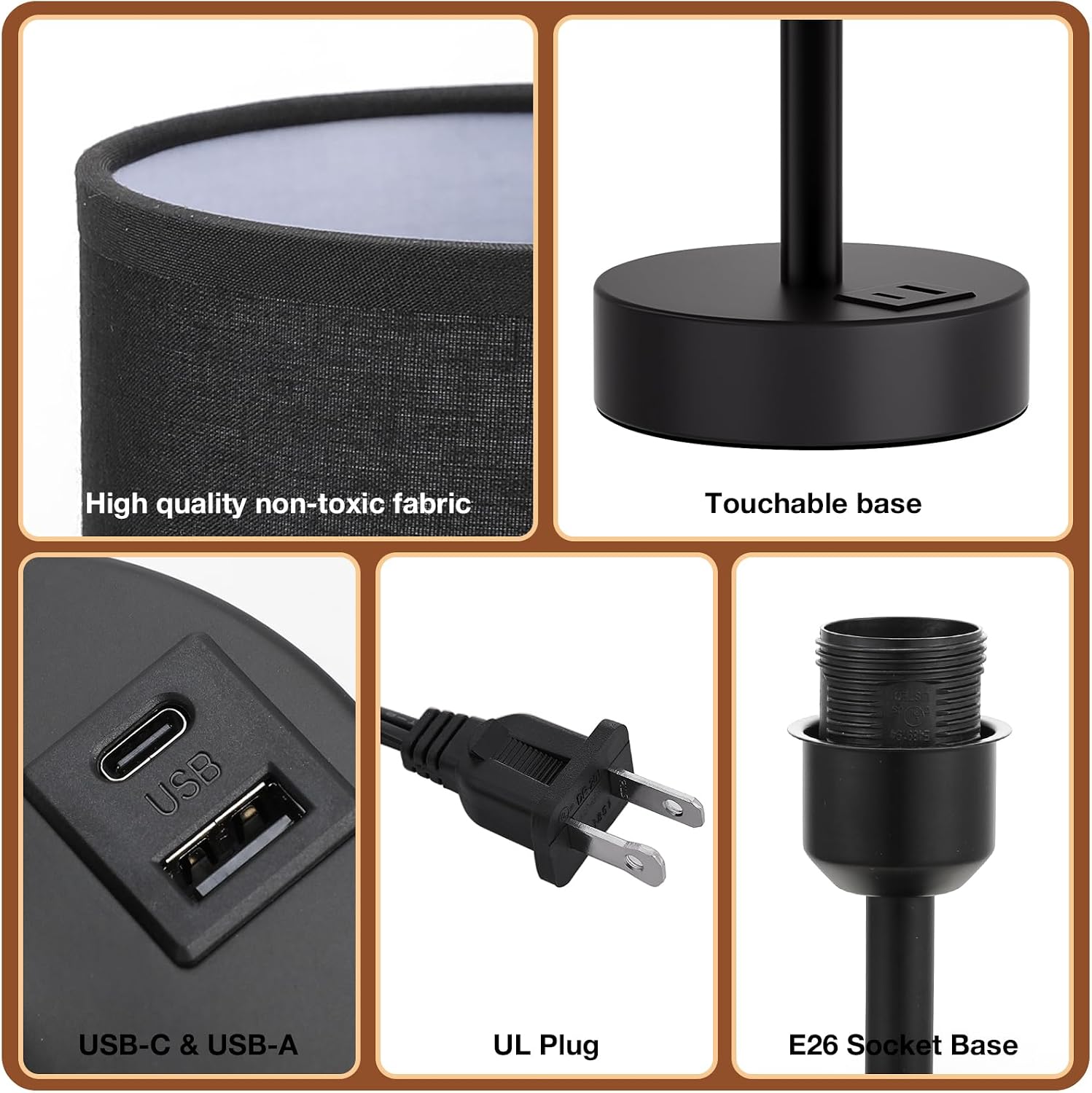 Dicoool Black Touch Bedroom Lamp with USB - 3 Way Dimmable Table Lamp for Bedroom, Nightstand Lamp with Black Charging Station for Desk…