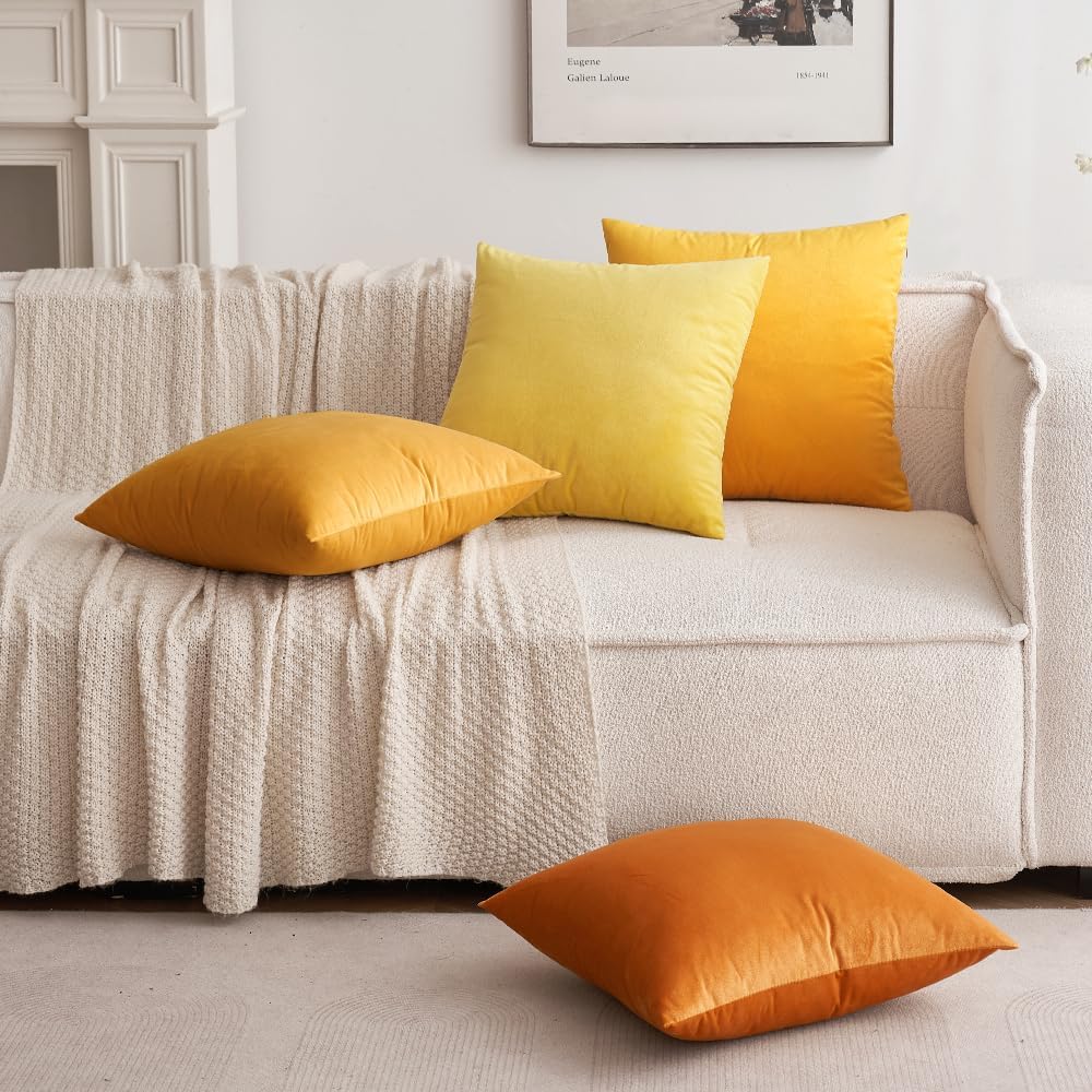 Miulee Velvet Throw Pillow Covers 12x20 Inch, Pack of 2 - Orange, Soft Solid Lumbar Decorative Pillow Covers Modern Luxury Home Decor for C…