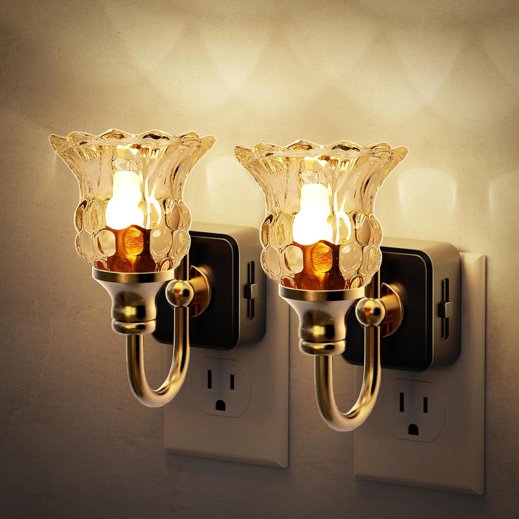 JandCase Night Light, 2 Pack Floral Night Lights Plug into Wall, Glass Flower LED Nightlight, 0-100 LM Dimmable Nightlights with Light…