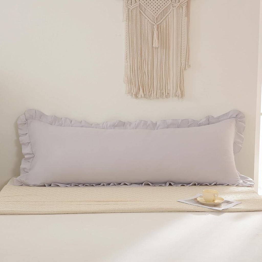 Merryword Beige Gray Body Pillow Cover 20x54inches Long Pillowcase Ruffled Pillowcases Shabby Chic Ruffled Fringe Decor Body Ruffled Pillow…