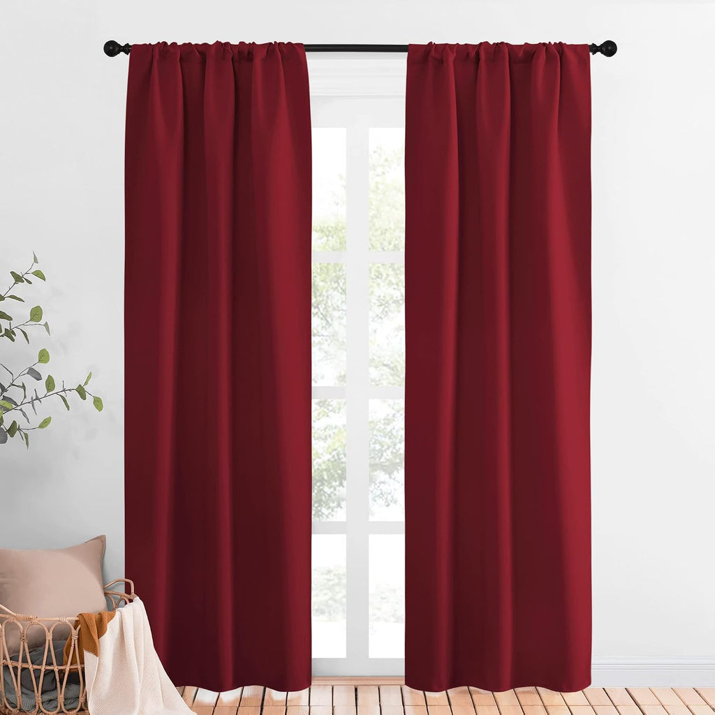 NICETOWN Christmas Burgundy Curtains Blackout Drape Panels - Lights Block Out Window Treatment Short Curtain Sets for Loft and Basement…