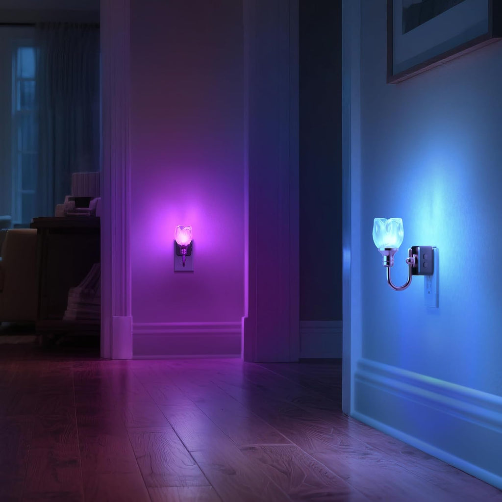 DORESshop LED Night Light, Tulip Night Lights Plug into Wall, 3 Level Brightness Adjustable Plug in Night Light, 8-Color RGB LED…