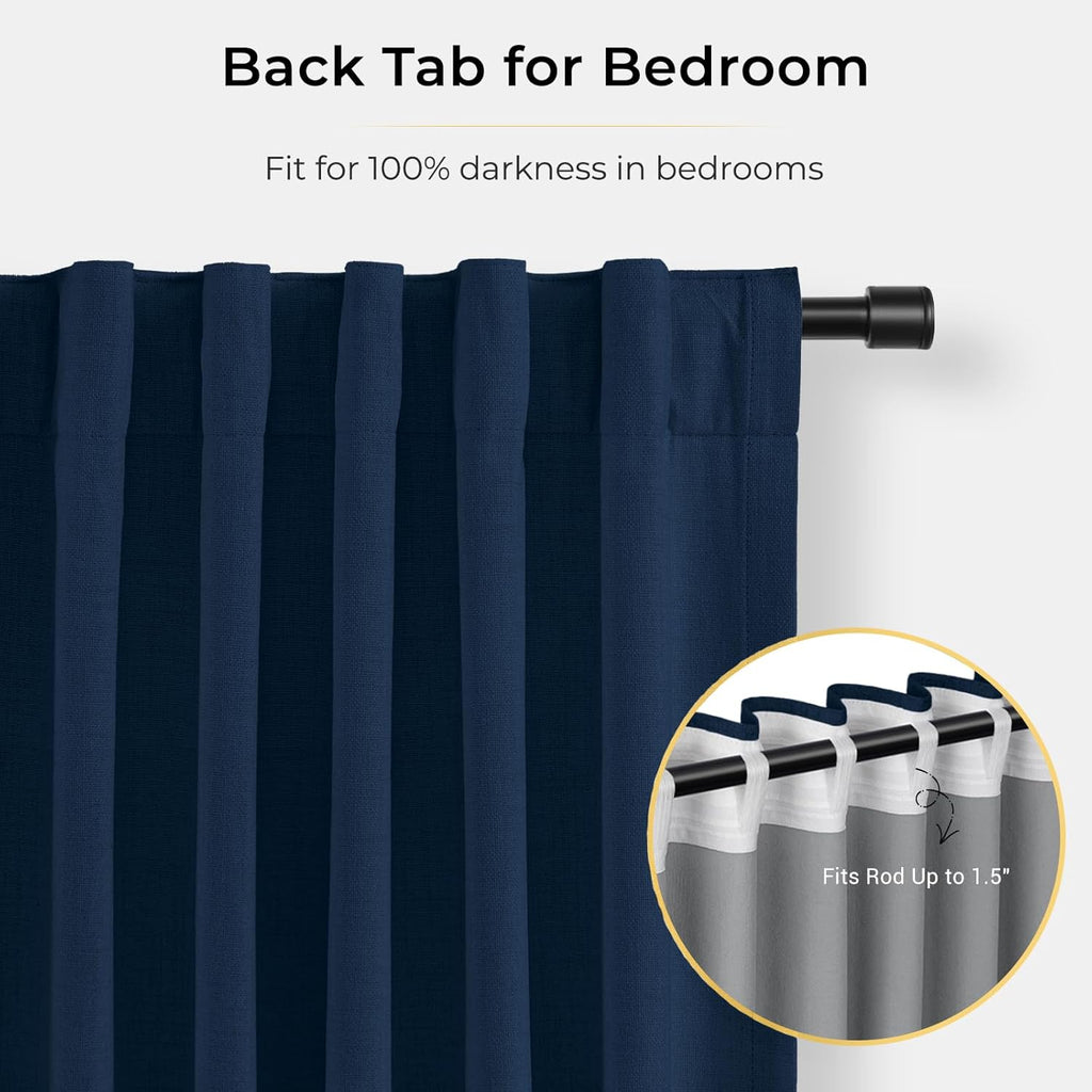 INOVADAY 100% Blackout Curtains for Bedroom, Black Out Curtains 84 Inch Long, Clip Rings Linen Blackout Drapes, Thermal Insulated Room…