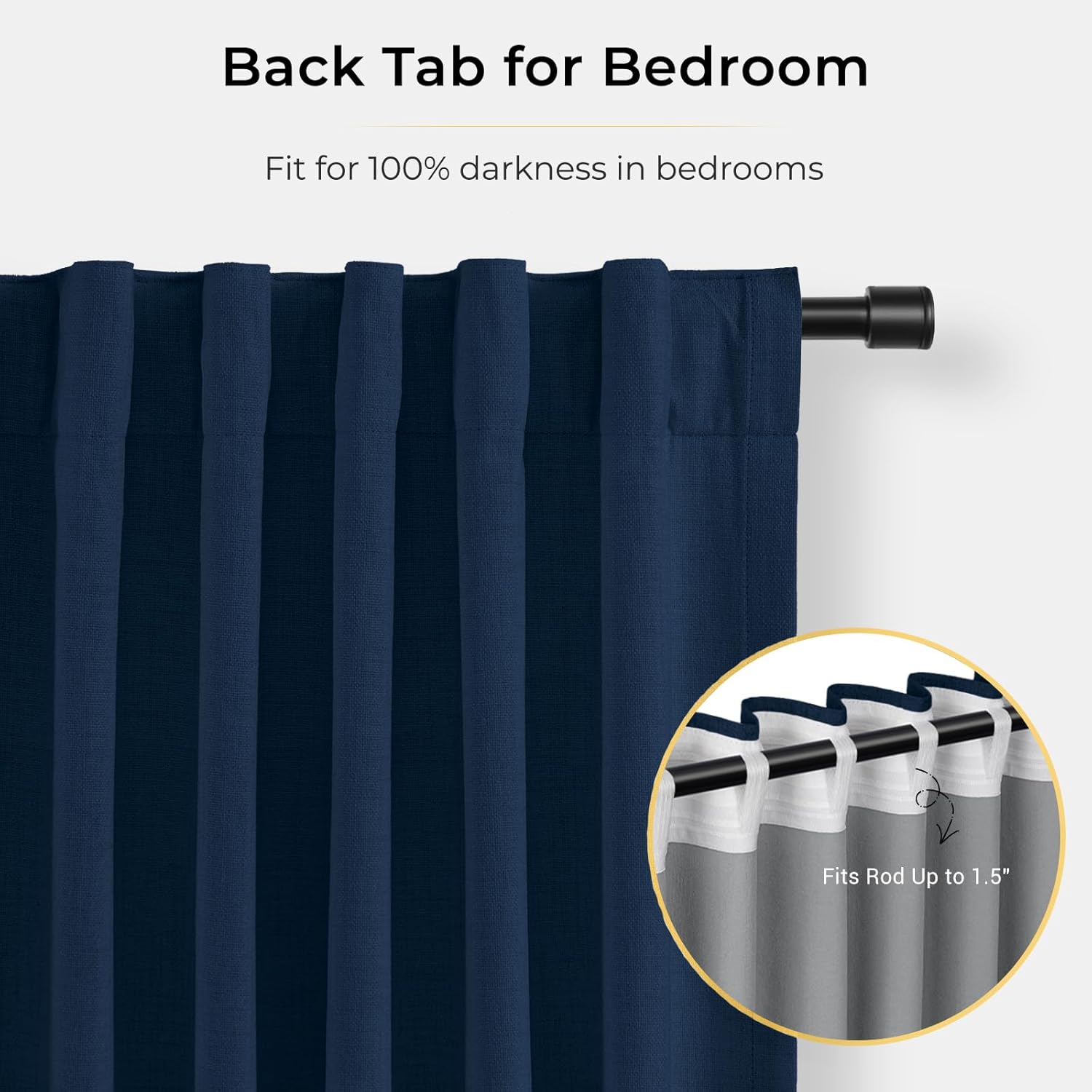 INOVADAY 100% Blackout Curtains for Bedroom, Black Out Curtains 84 Inch Long, Clip Rings Linen Blackout Drapes, Thermal Insulated Room…