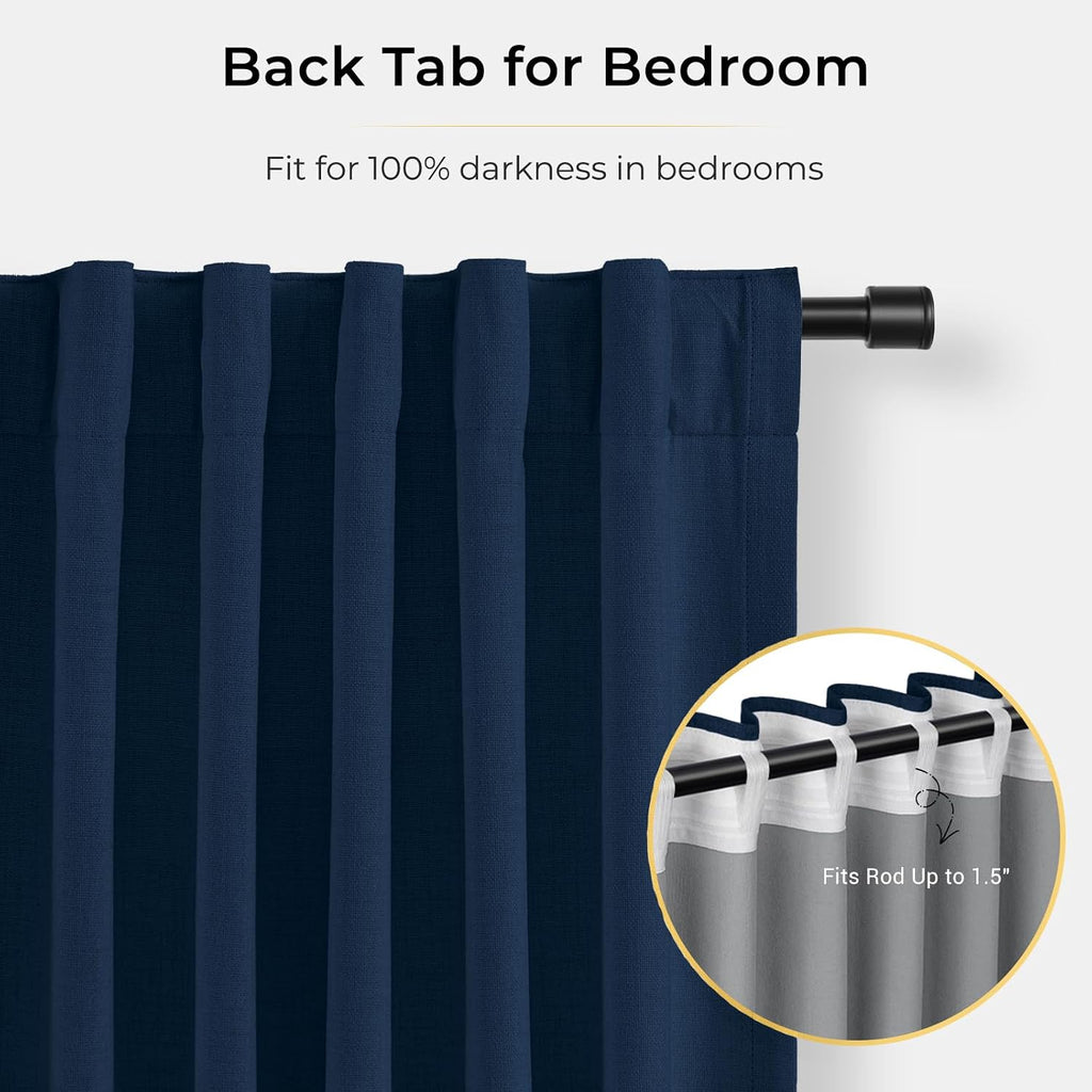 INOVADAY 100% Blackout Curtains for Bedroom, Black Out Curtains 72 Inch Long, Clip Rings Linen Blackout Drapes, Thermal Insulated Room…