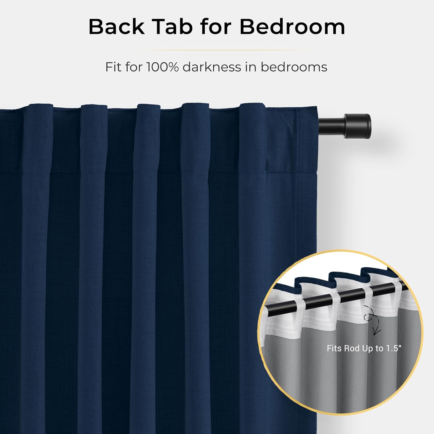 INOVADAY 100% Blackout Curtains for Bedroom, Black Out Curtains 80 Inch Long, Clip Rings Linen Blackout Drapes, Thermal Insulated Room…