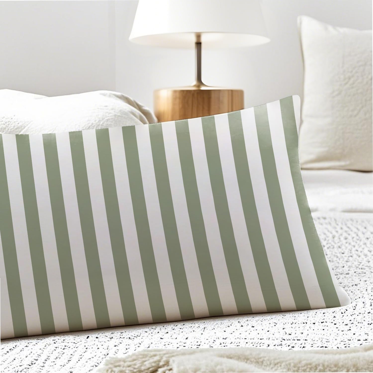 Sage Green Striped 20x54 Body Pillow Cover, Preppy Room Dorm Decor, Sage Green and White Line Decorative Long Body Pillow Cases for Bed…