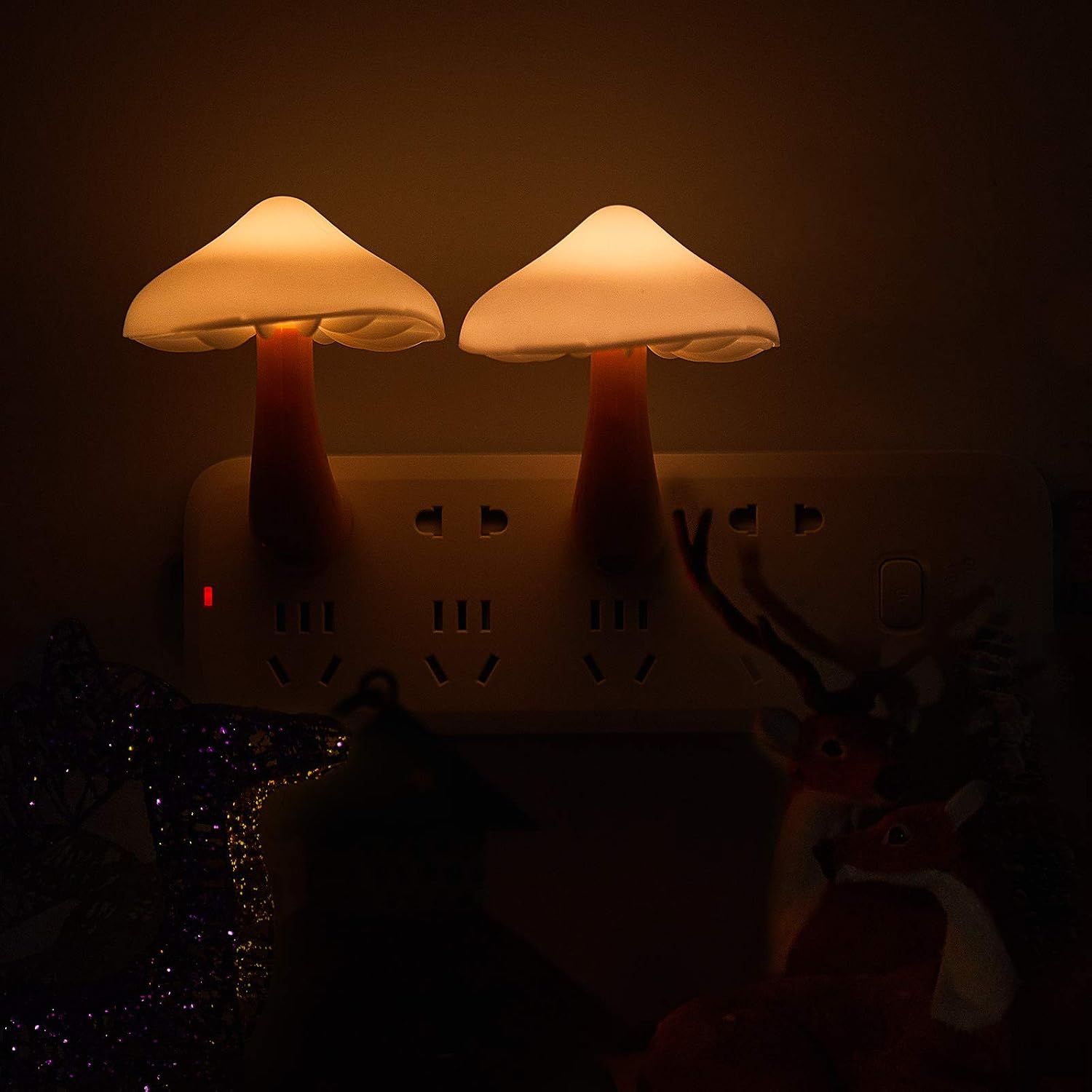 Honoson 4 Pieces Mushroom Night Light LED Night Light Plug in Lamp 7 Color Magic Mini Pretty Mushroom Shaped Lamp Adults(Yellow Light…