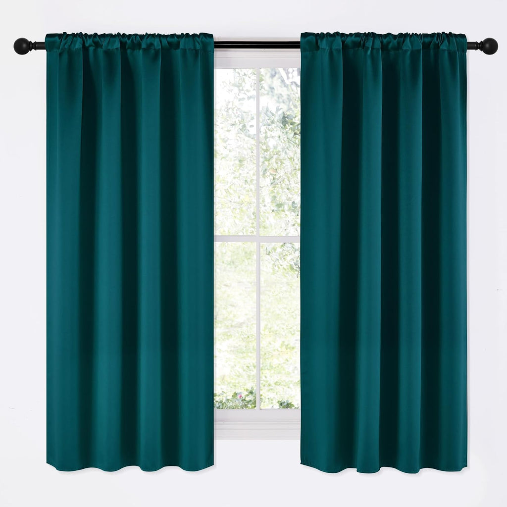 NICETOWN Teal Blackout Cafe Faux Silk Curtains for Small Windows, 42" Wide by 63" Long, 2 Panels, Rod Pocket Thermal Insulated Blackout…