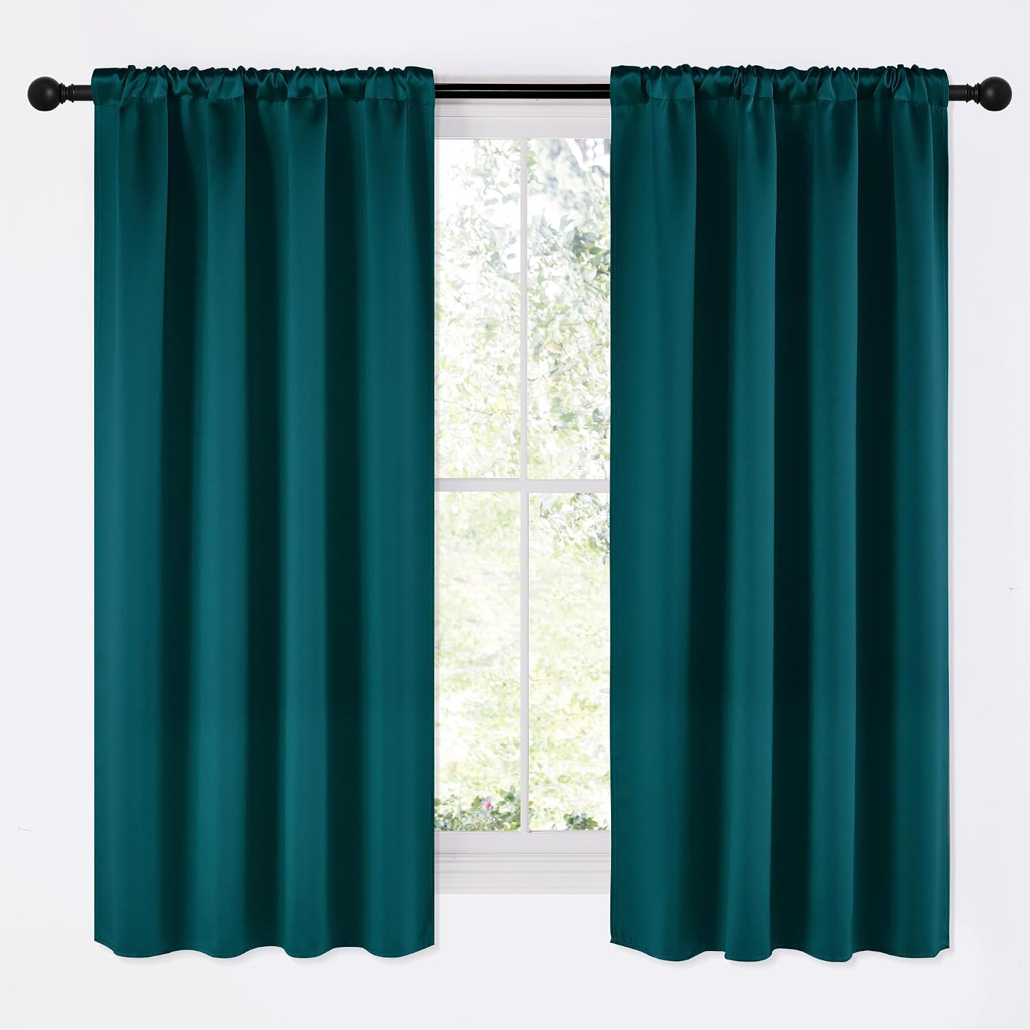 NICETOWN Teal Blackout Cafe Faux Silk Curtains for Small Windows, 42" Wide by 63" Long, 2 Panels, Rod Pocket Thermal Insulated Blackout…