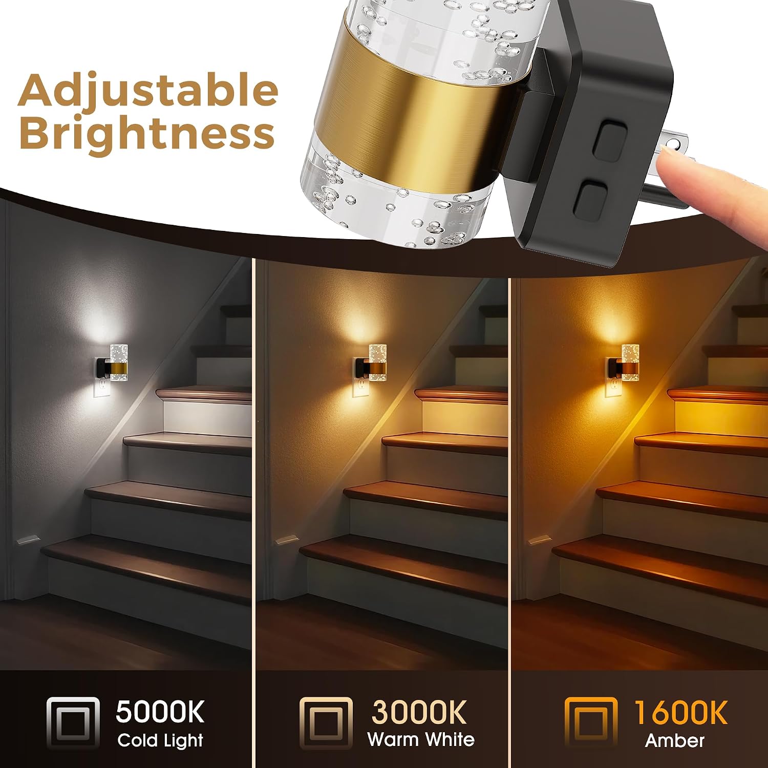 Night Lights Plug into Wall, Dimmable Night Light with Dusk-to-Dawn Light Sensor, Soft White/Cool White/Amber 3 Light Color, Adjustable…