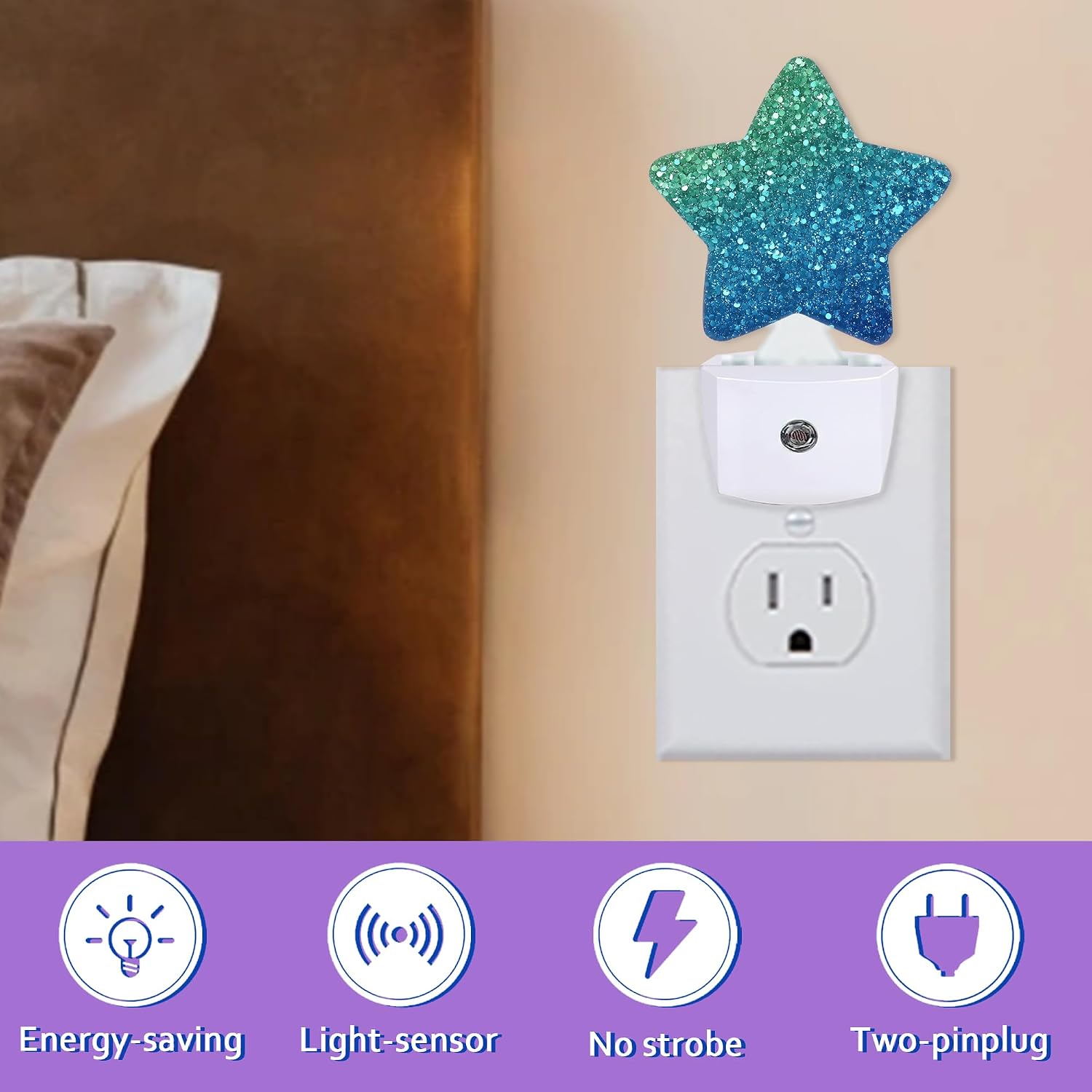 Green Blue Glitter Night Lights Plug Into Wall, Shiny Dusk to Dawn Light Sensor Night Light for Kids, Energy Efficient Sleep Friendly Lamp…