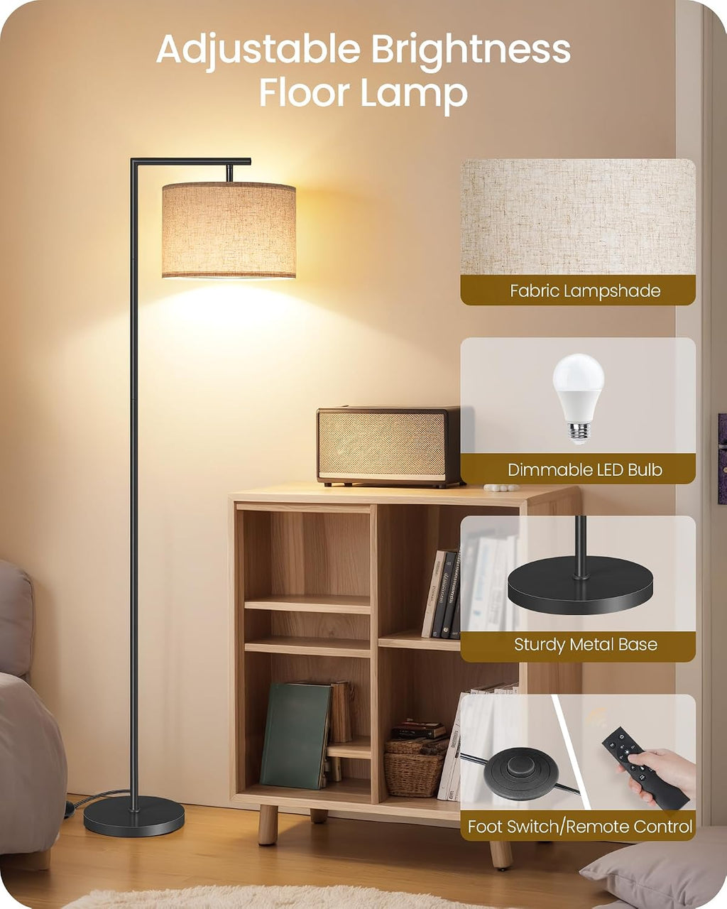 Goebleson Modern Dimmable Floor Lamp for Living Room with Adjustable Color Temperature LED Bulb, ARC Standing Lamp with Remote Control, Tal…