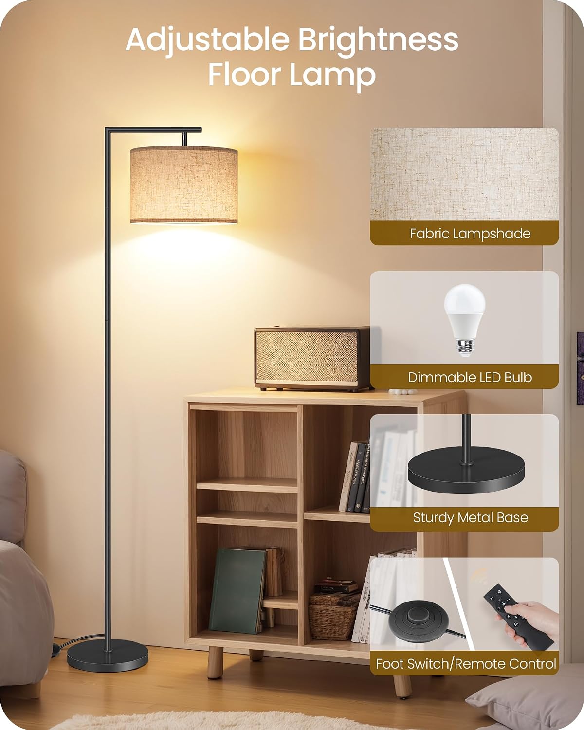 Goebleson Modern Dimmable Floor Lamp for Living Room with Adjustable Color Temperature LED Bulb, ARC Standing Lamp with Remote Control, Tal…