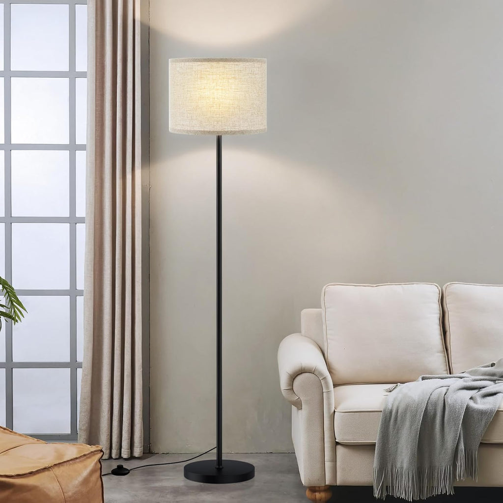 Ambimall 60'' Modern Floor Lamp with Shade, Tall Lamps for Living Room, Bedroom, Office, Dining Room, Beige Shade with Black Pole(Without B…