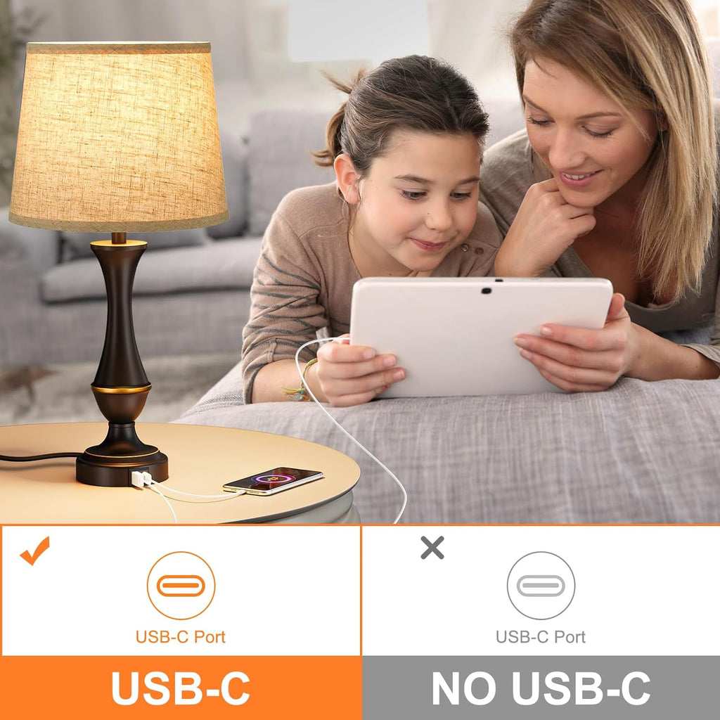 Seealle Upgraded Touch Lamps for Night Stands Set of 2 - Bedside Lamps with USB C+A, 3 Way Dimmable for Bedroom Living Room End Tables…