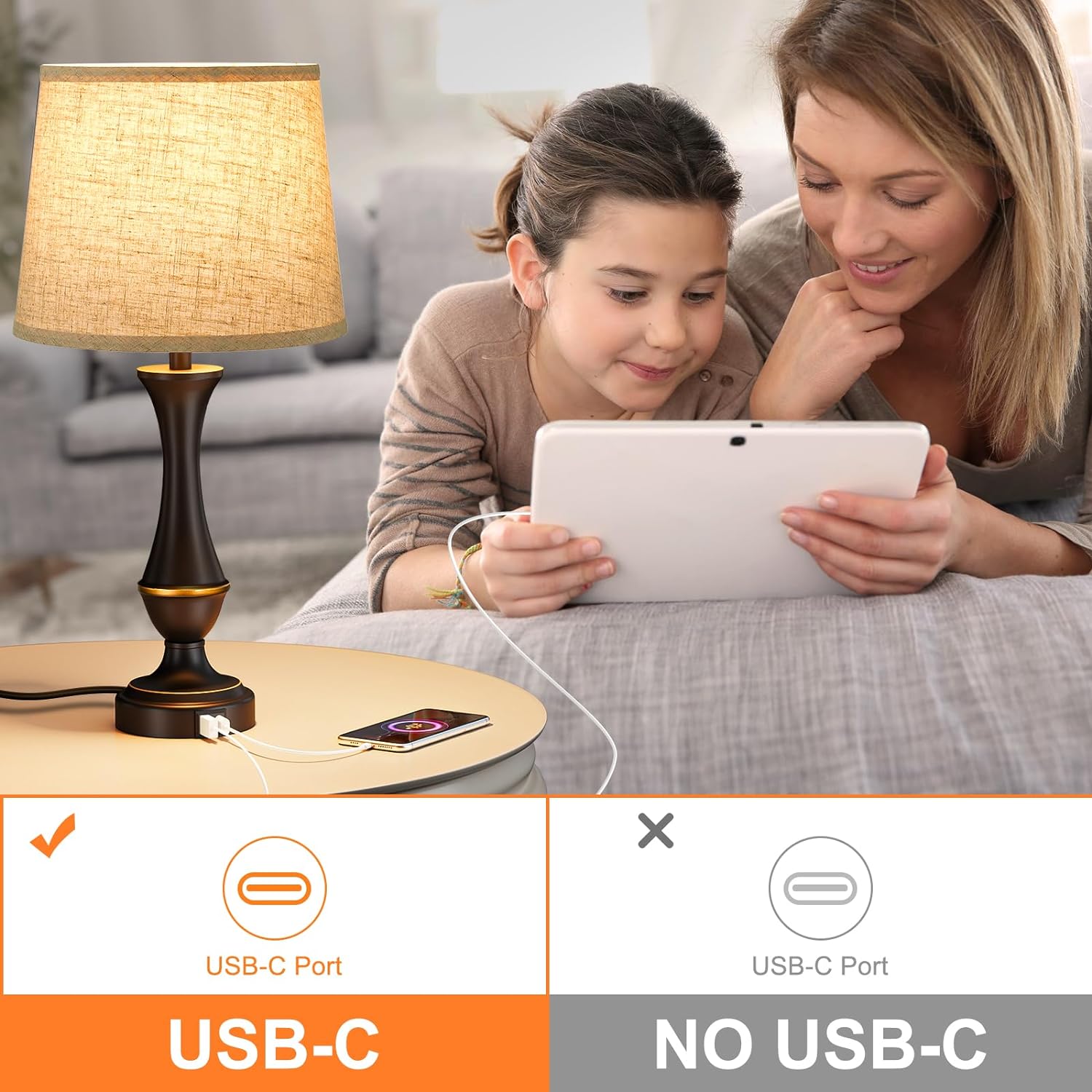 Seealle Upgraded Touch Lamps for Night Stands Set of 2 - Bedside Lamps with USB C+A, 3 Way Dimmable for Bedroom Living Room End Tables…