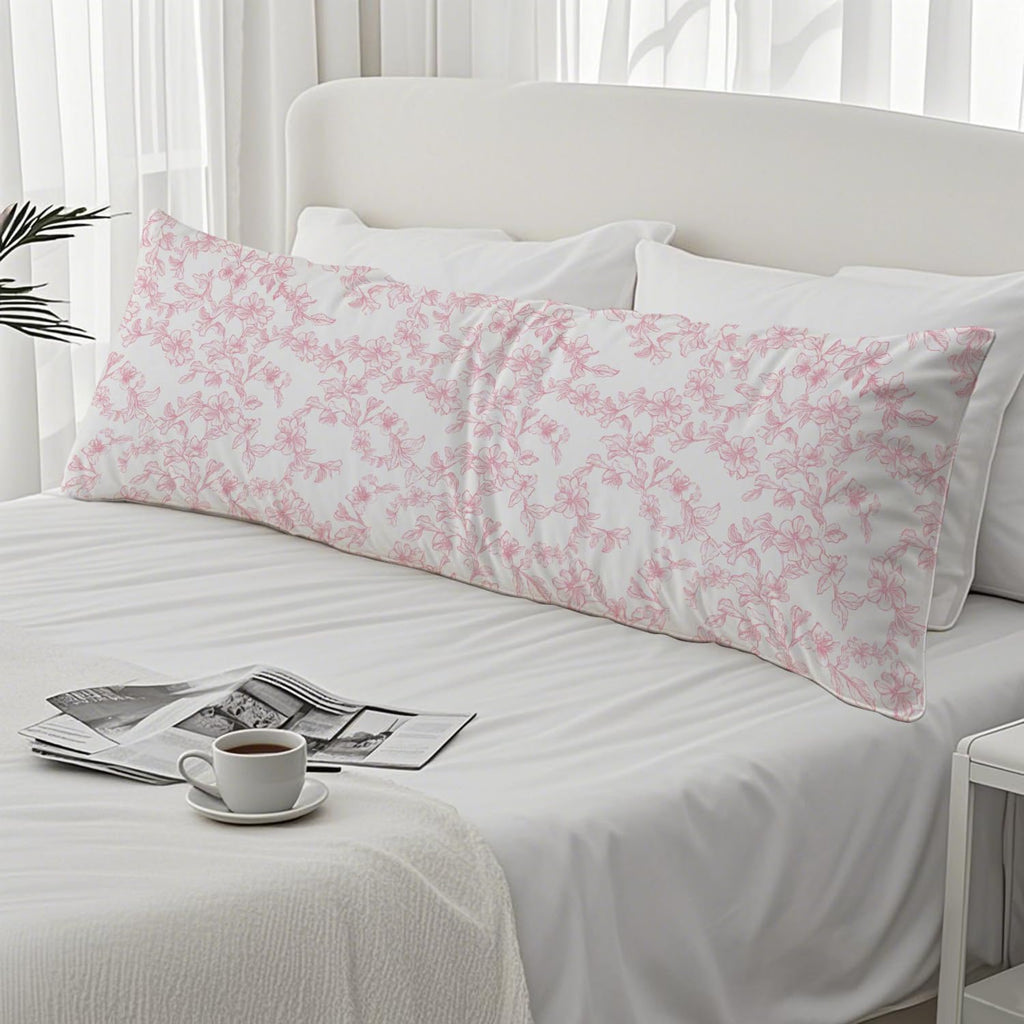 Pink and White Floral 20x54 Body Pillow Cover, Cottagecore Room Decor, Farmhouse Decor, Vintage Chinoiserie Flower Decorative Long Body…