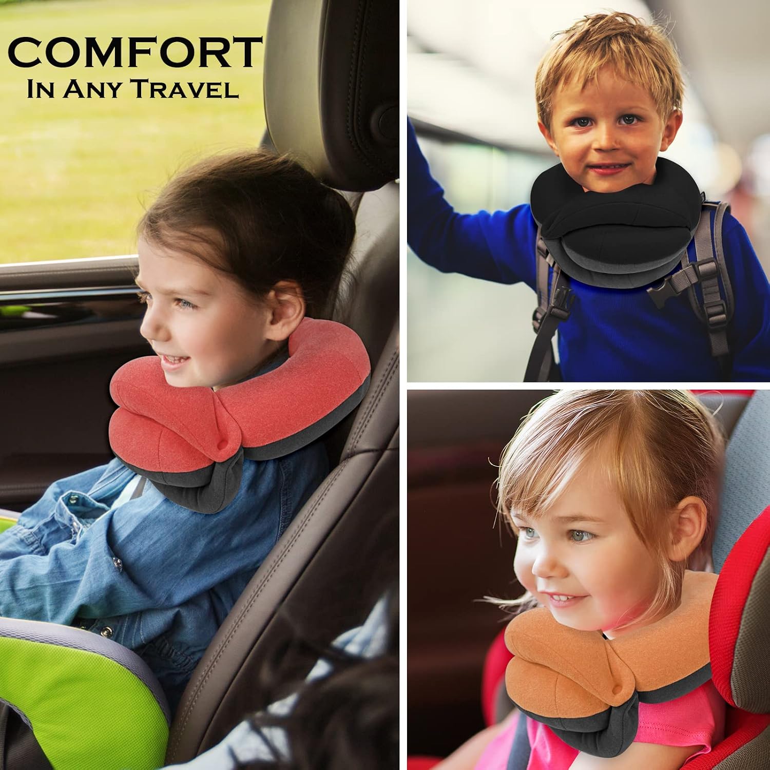 BUYUE Kids Travel Pillows for Airplane, Memory Foam 360° Head Support Sleeping Essentials for Long Flight, Skin-Friendly Soft Neck Pillow…