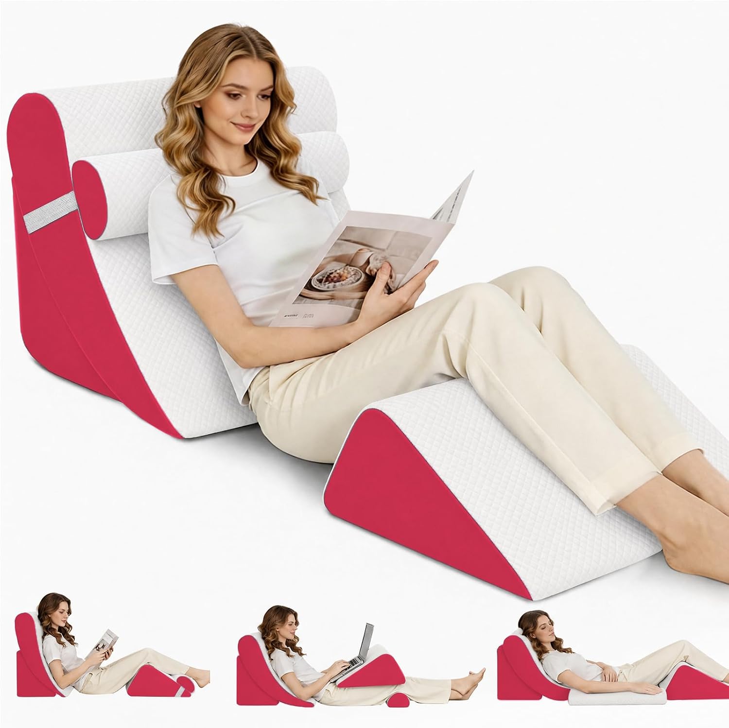 LevNubis 4PCS Orthopedic Bed Wedge Pillow Set for Post Surgery &, Adjustable Wedge Pillow for Back, Sitting up in Bed, Recovery, Acid R…