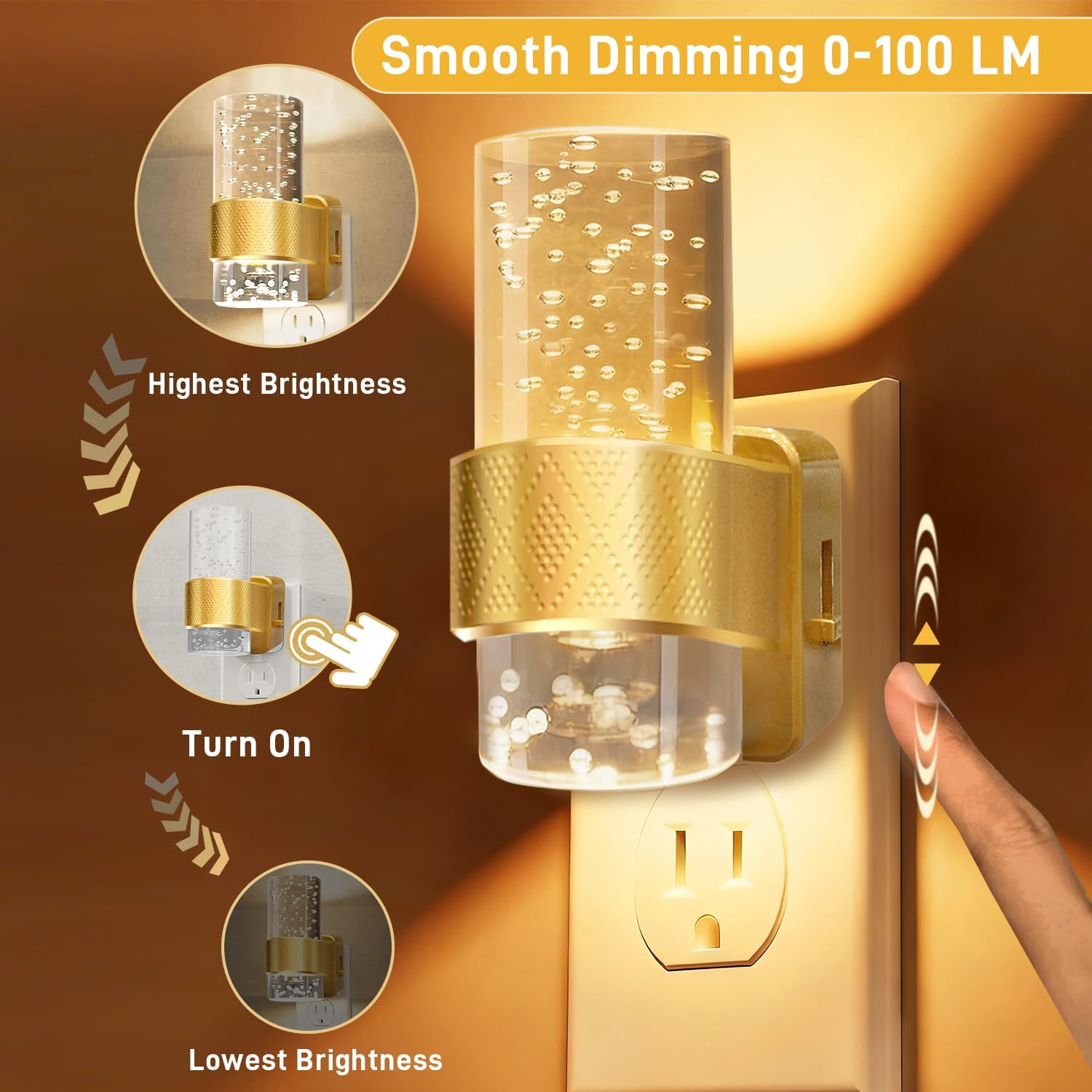 LED Lights for Bedroom – Night Lights Plug into Wall, Dimmable 0-100 LM Brightness Nightlight with Dusk to Dawn Sensor, Auto On/Off Plug…