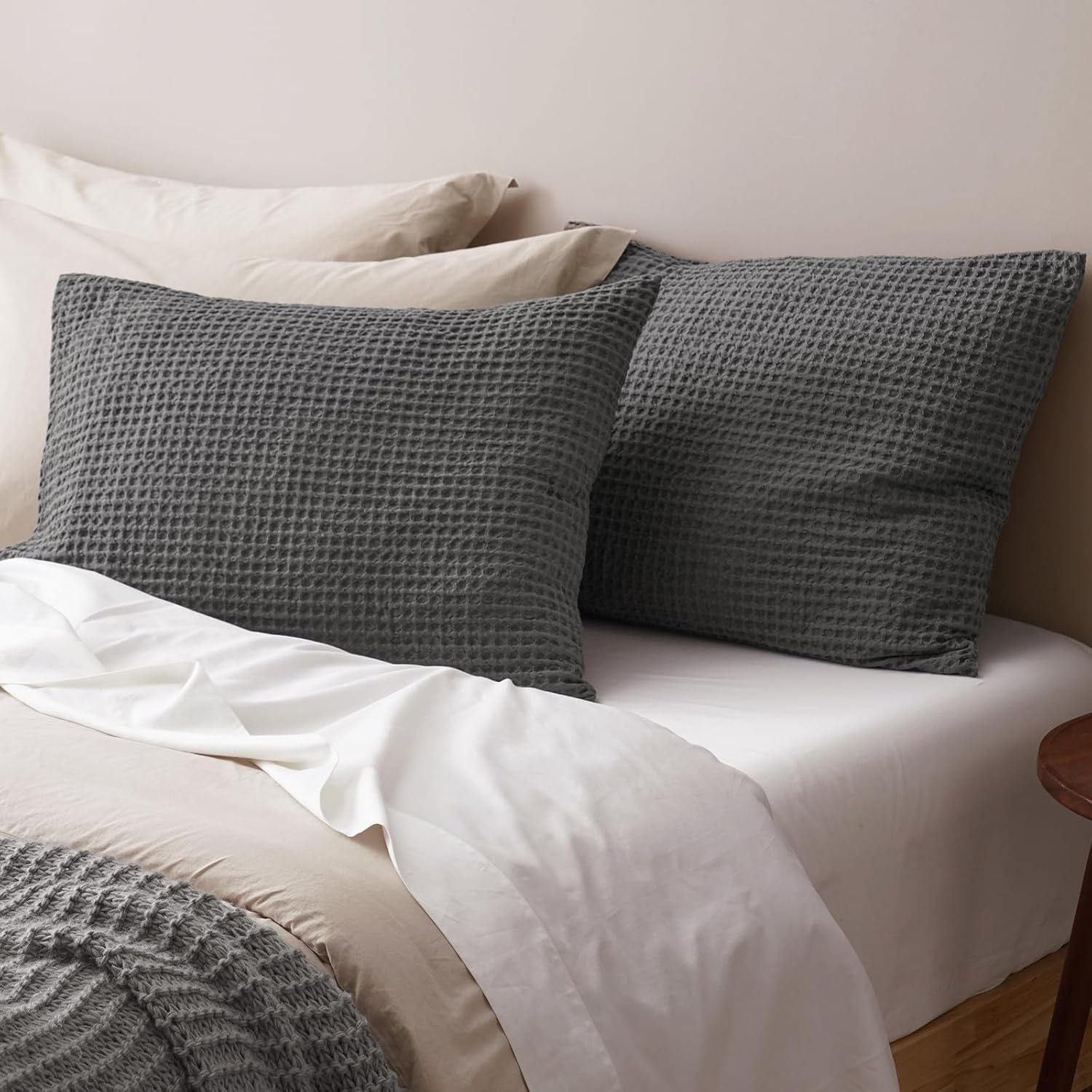 Phf Ultra Soft Waffle Weave Pillow Shams California King Size, No Insert, 2 Pack 20" x 40" Pillowcases, Breathable & Skin-Friendly Pillow Ca…