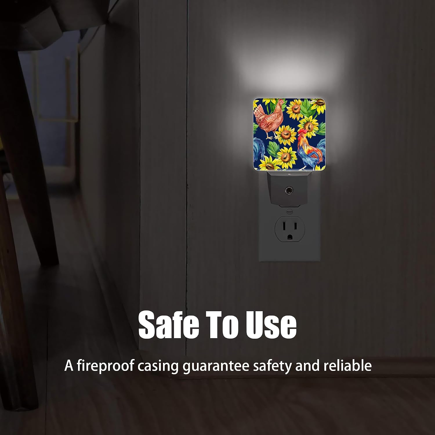 Retro Hen Rooster Night Light, Sunflowers Plug into Wall with Dusk to Dawn Light Sensors, Warm Nightlights for Bedroom, Bathroom…